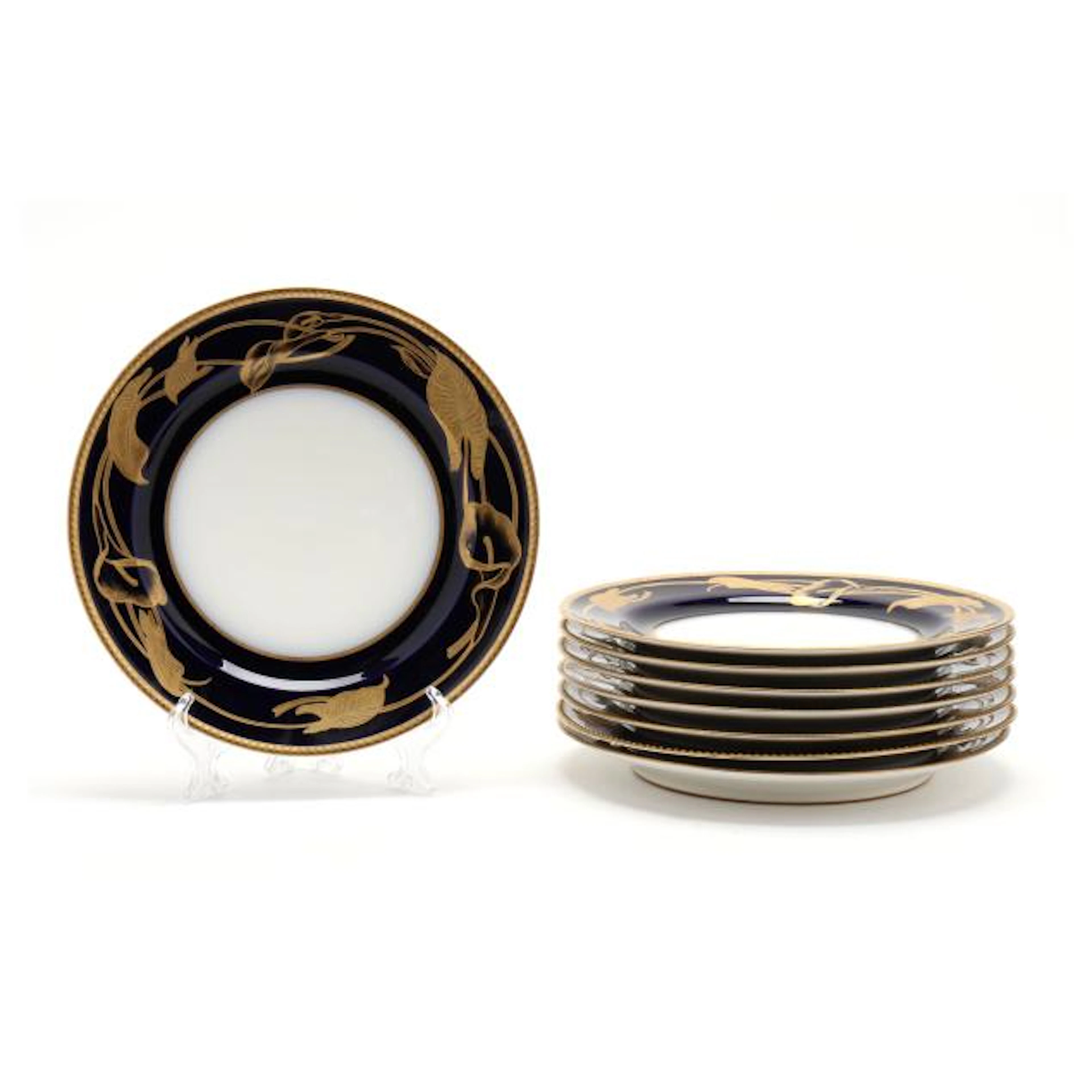 Set of Eight Haviland Limoges Cobalt and Gilt Encrusted Dinner Plates