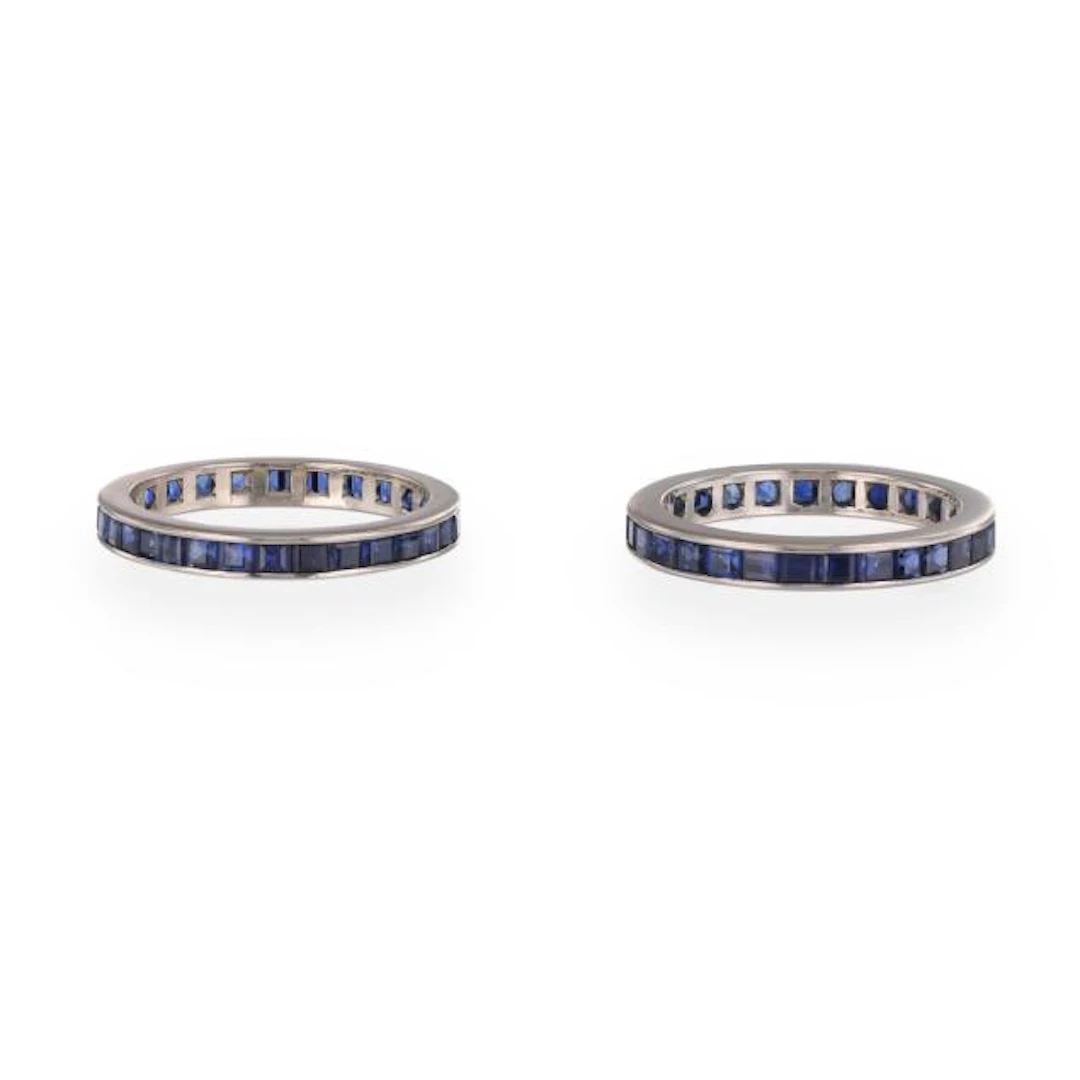 Pair of White Gold and Synthetic Sapphire Eternity Bands