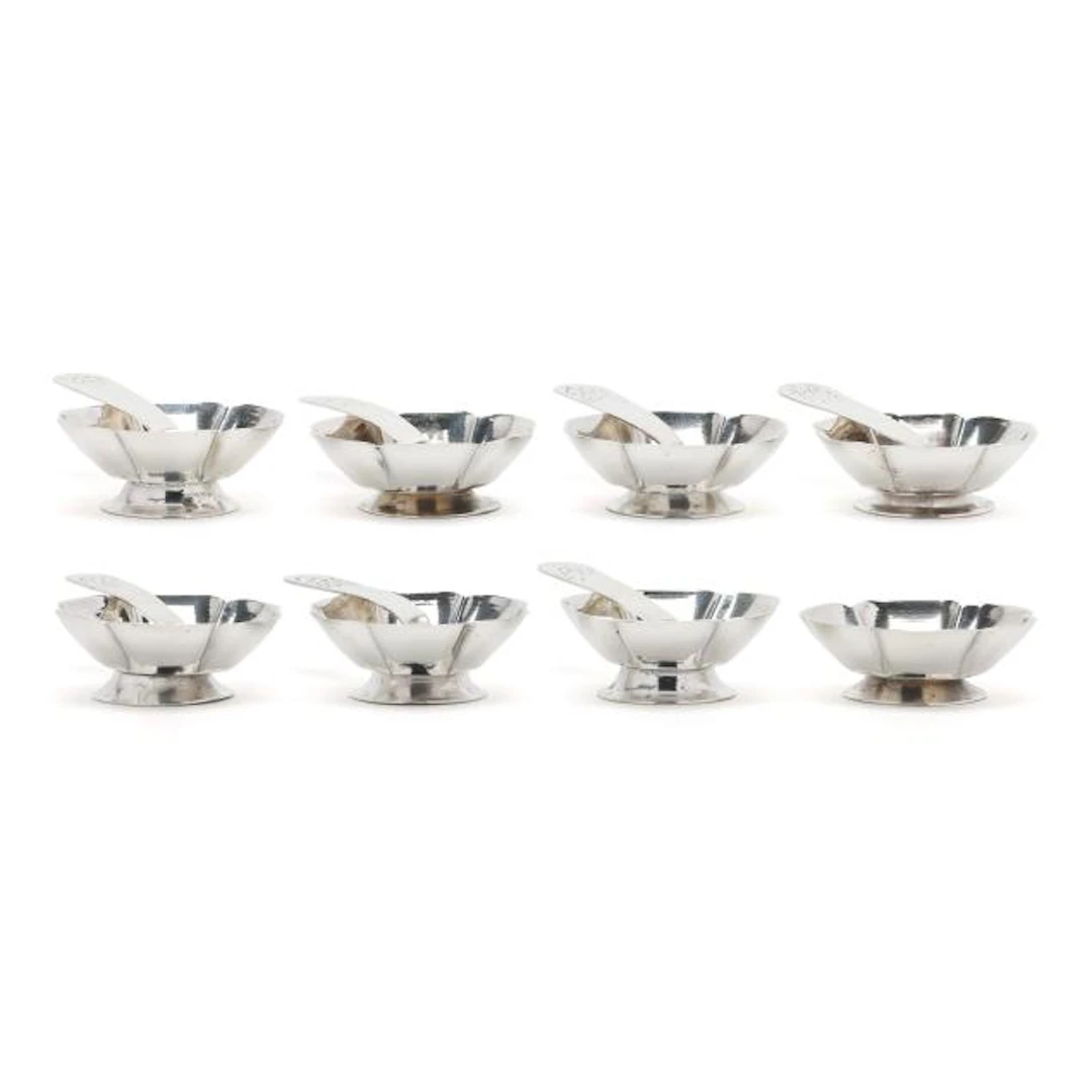 Set of Eight Mexican Silver Salt Cellars, Mark of Maciel