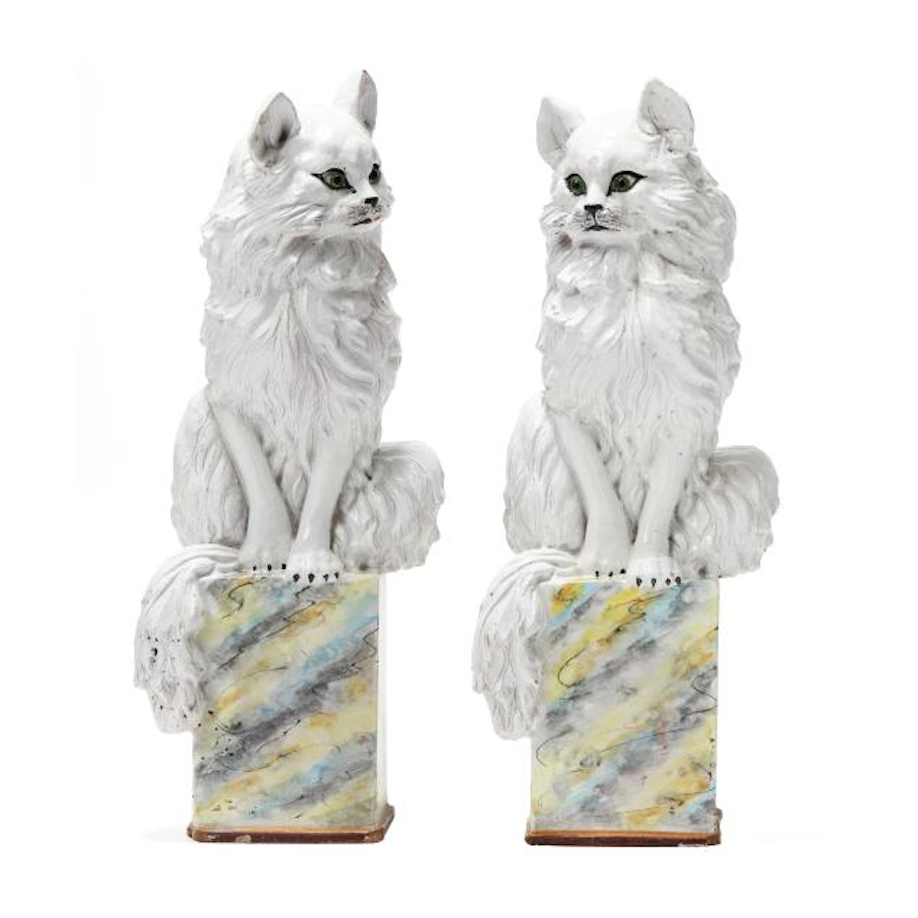 A Pair of Large Vintage Italian Glazed Terracotta Persian Cat Statues