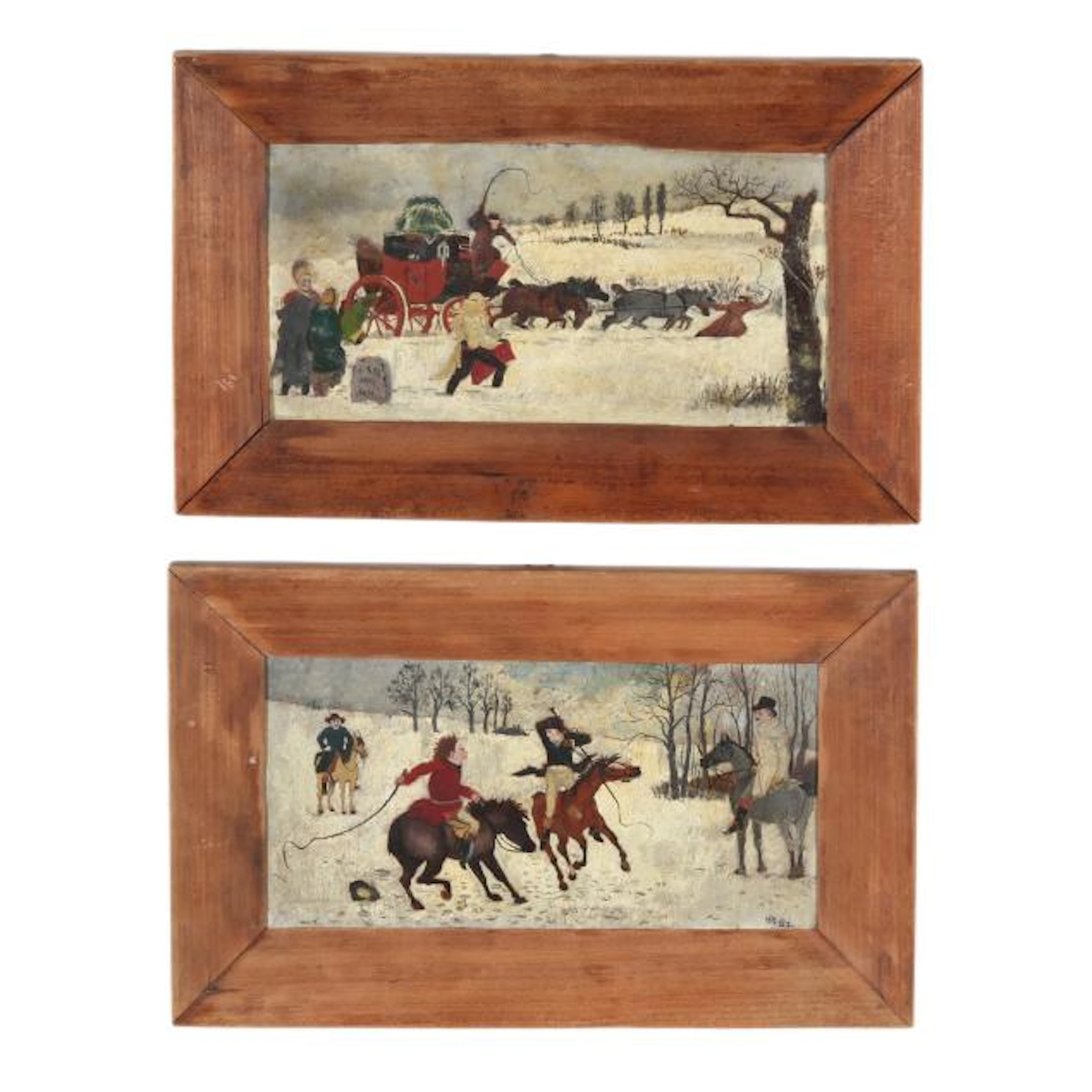 American School (Late 20th Century), Two Winter Landscapes with Figures