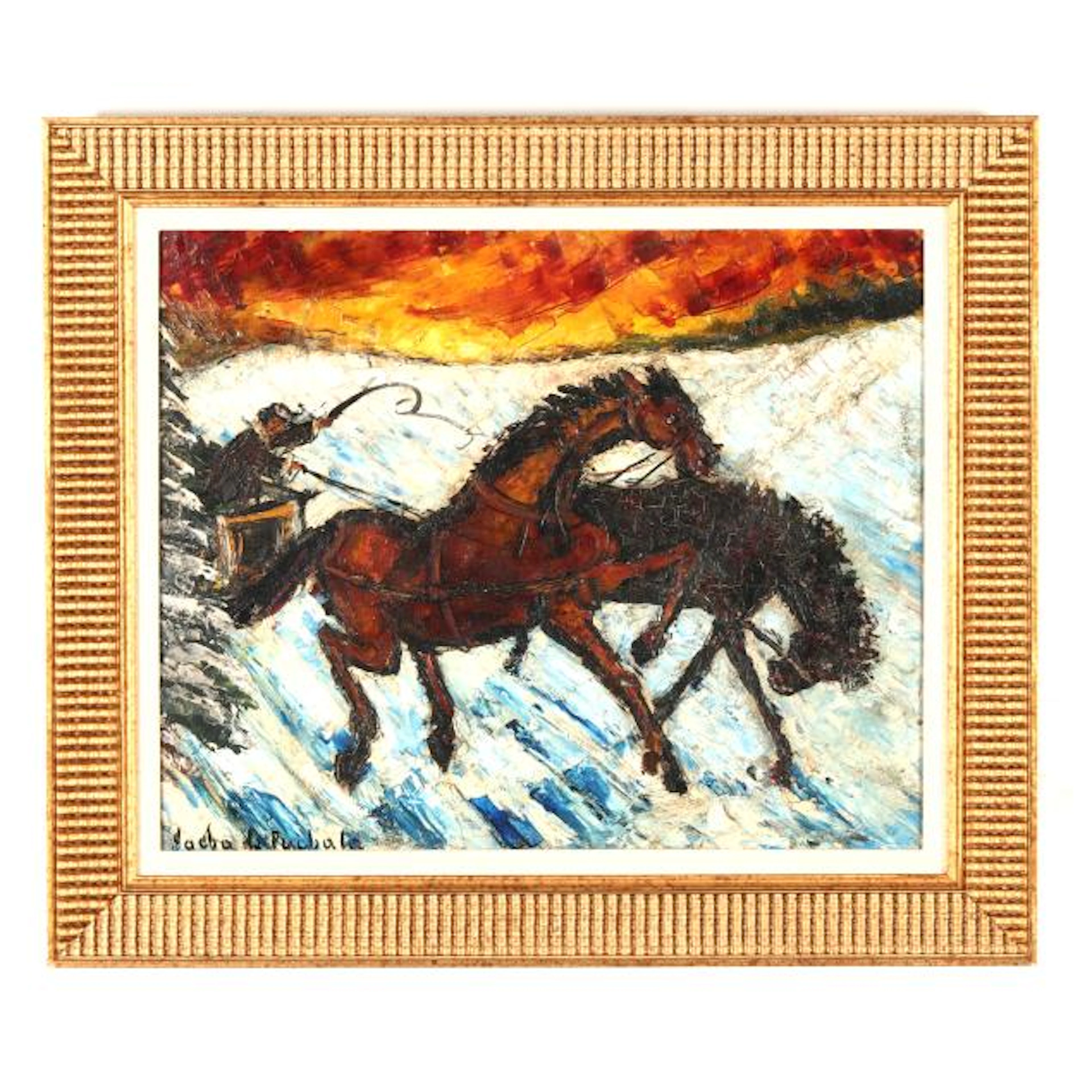 Sacha de Pouchala (20th Century), Expressionist Landscape with Horse Drawn Sled