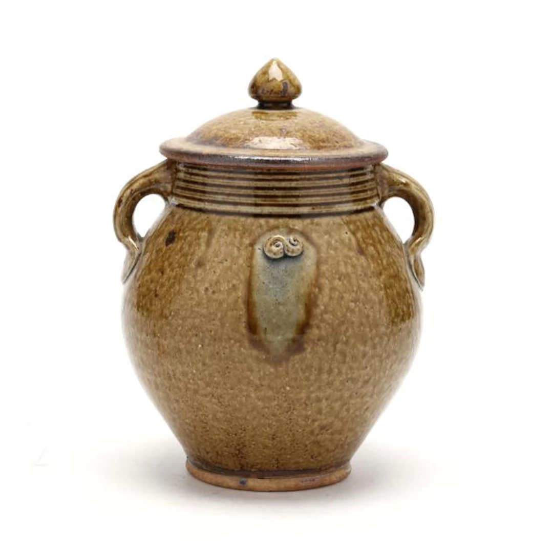 Mark Hewitt (NC, b. 1955), Lidded Pottery Jar with Glass Runs