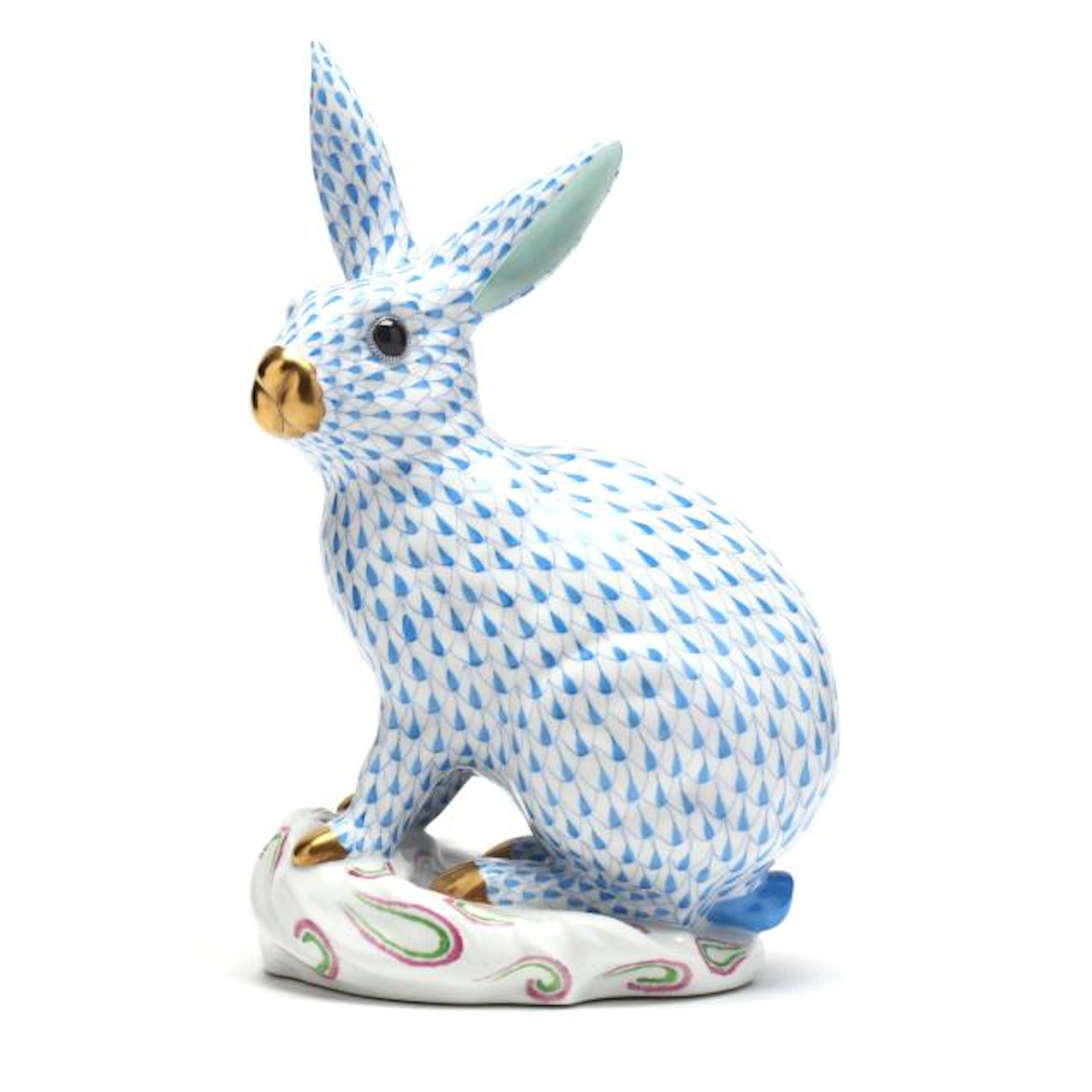 Herend, Large Blue Fishnet Rabbit