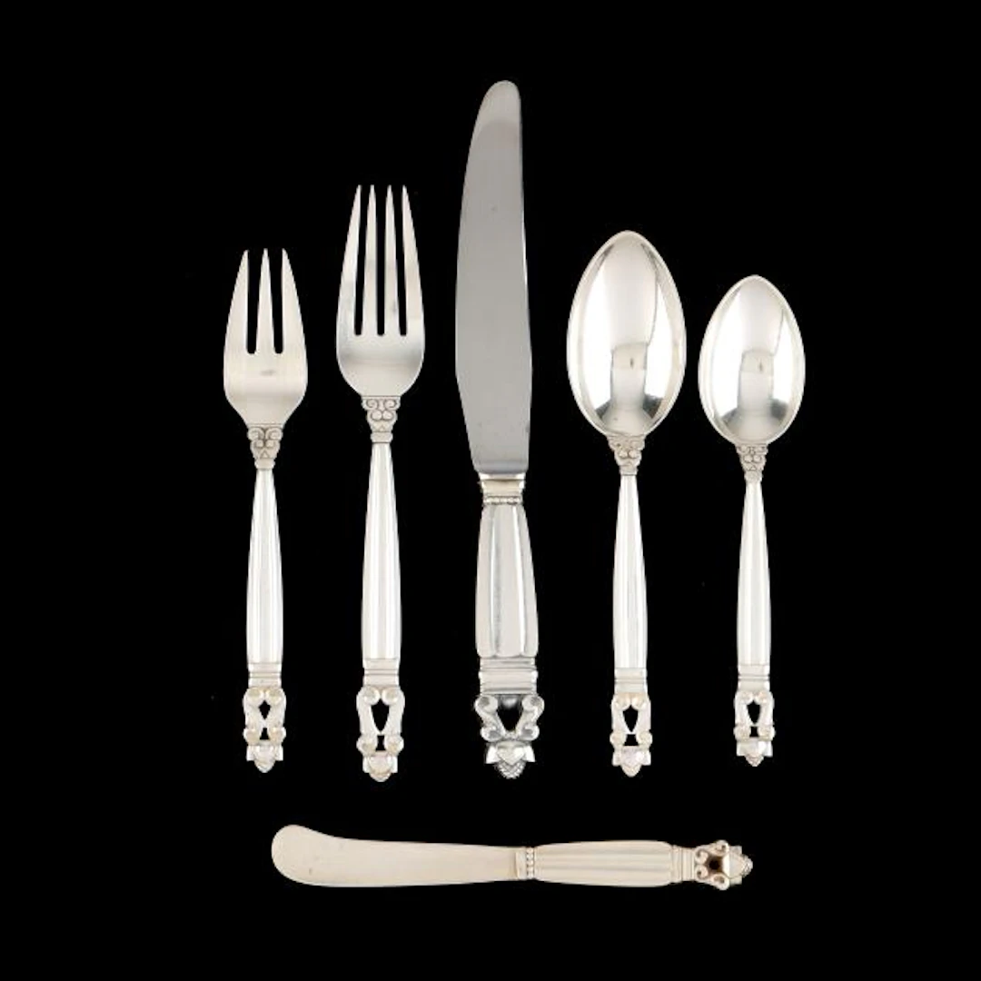 Georg Jensen Acorn Sterling Silver Flatware Service for Sixteen