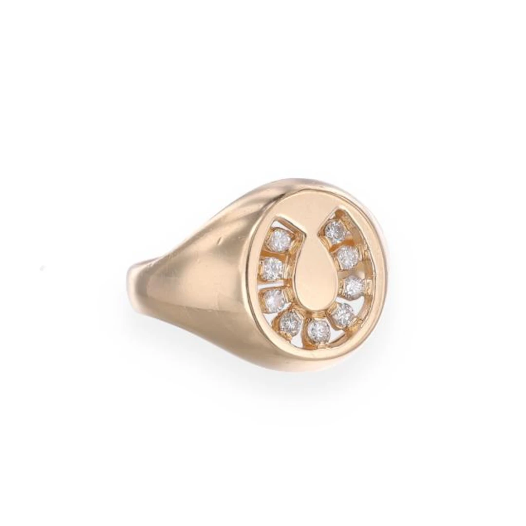 Gold and Diamond Horseshoe Motif Signet Ring