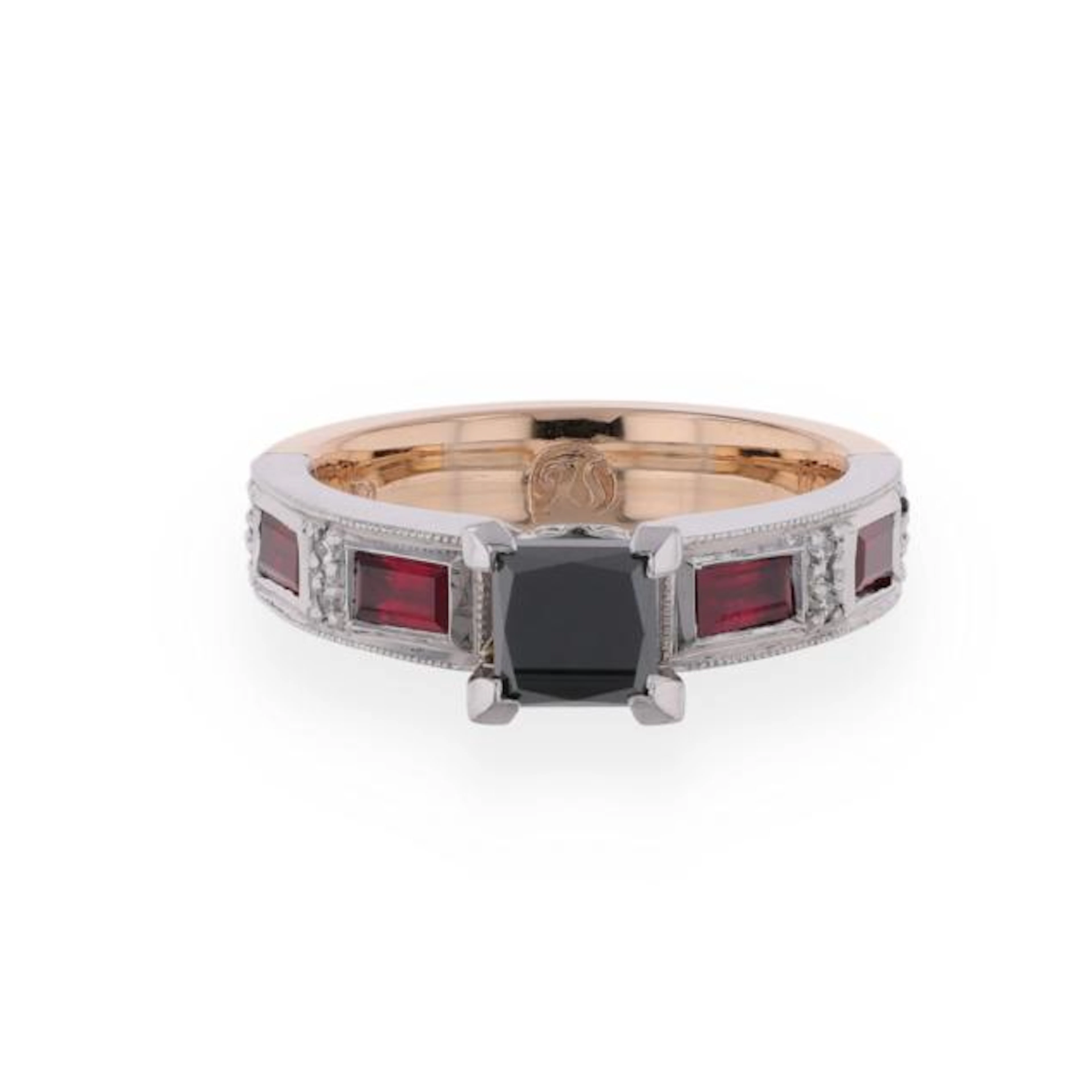 Bi-Color Gold, Black Diamond, and Ruby Ring