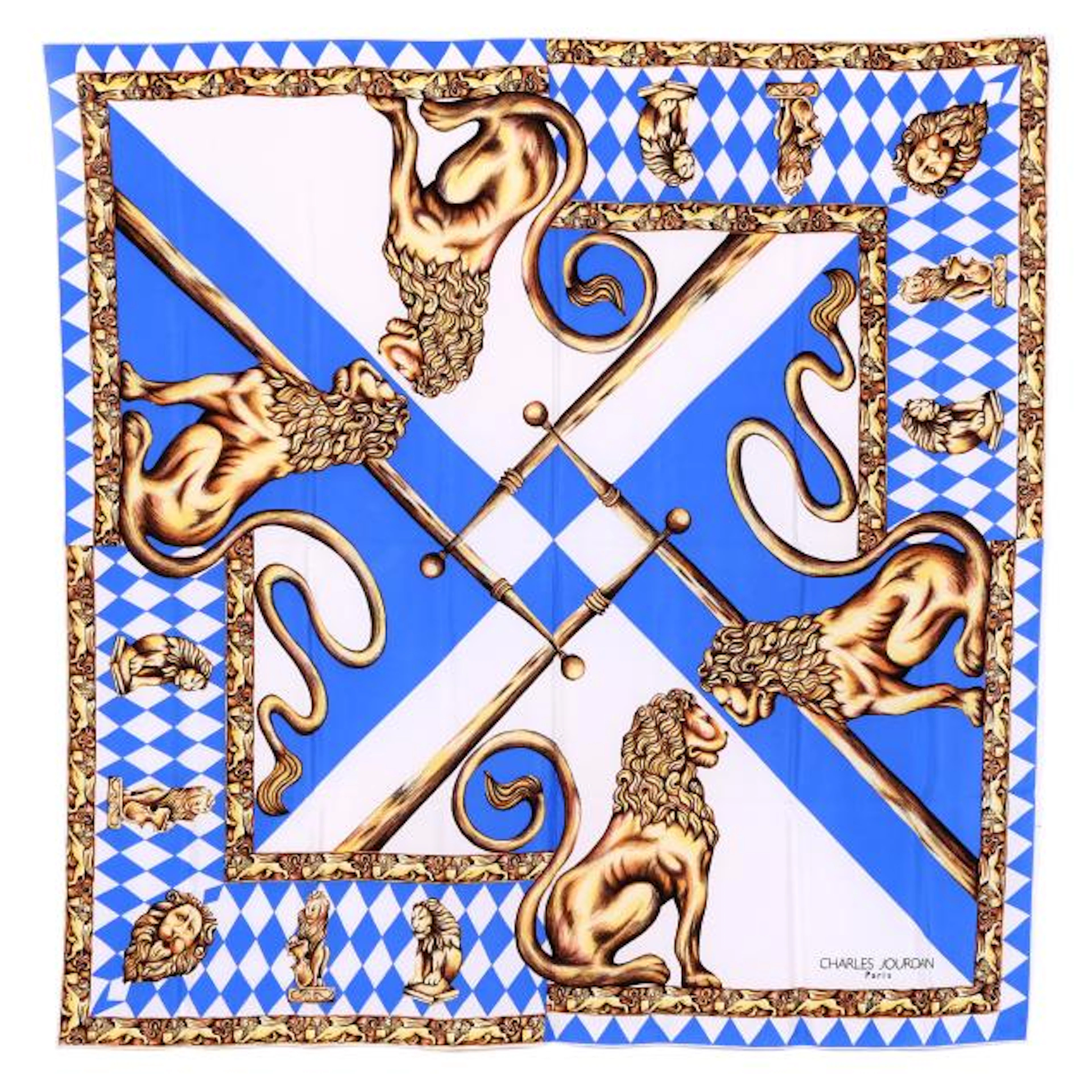 Silk Lion Motif Scarf, Charles Jourdan