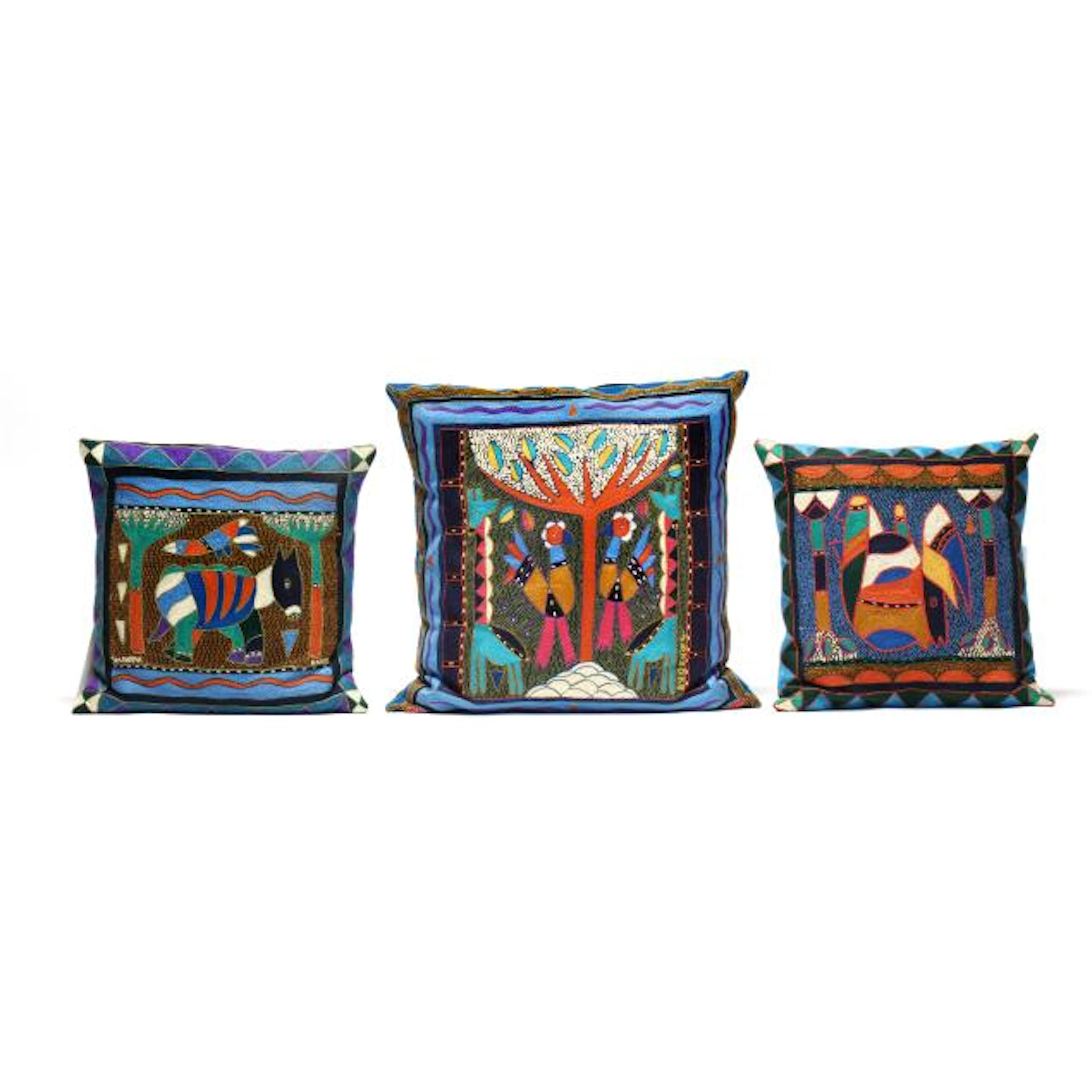 Kaross, Three South African Embroidered Pillows