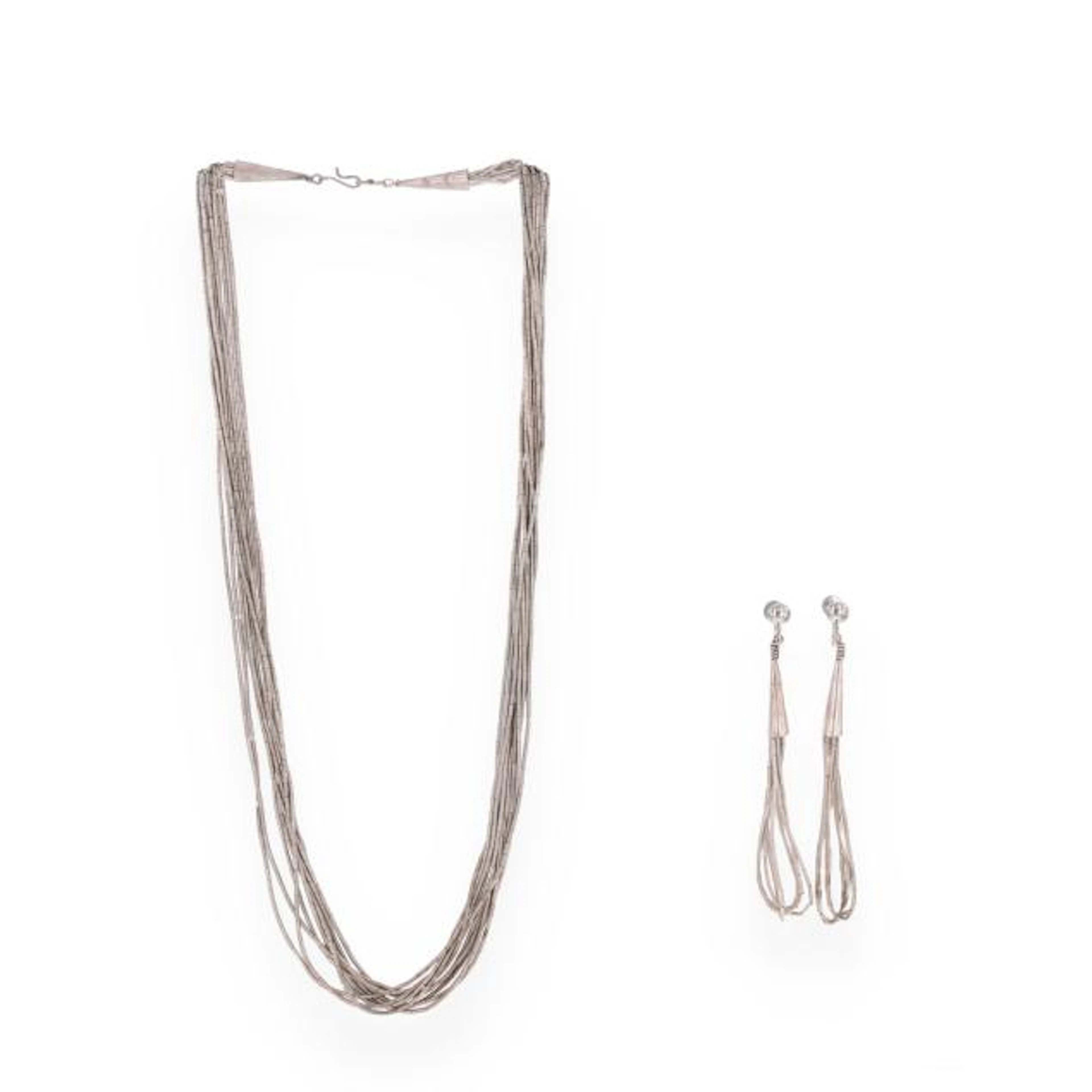 Silver Multi-Strand Necklace and Earrings