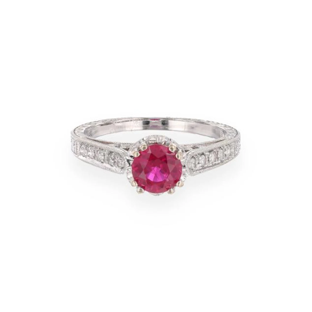 White Gold, Ruby, and Diamond Ring