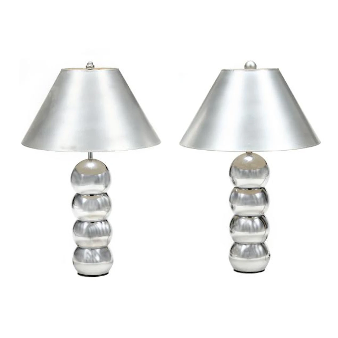 Attributed Robert Sonneman, Two Chrome Stacked Ball Table Lamps