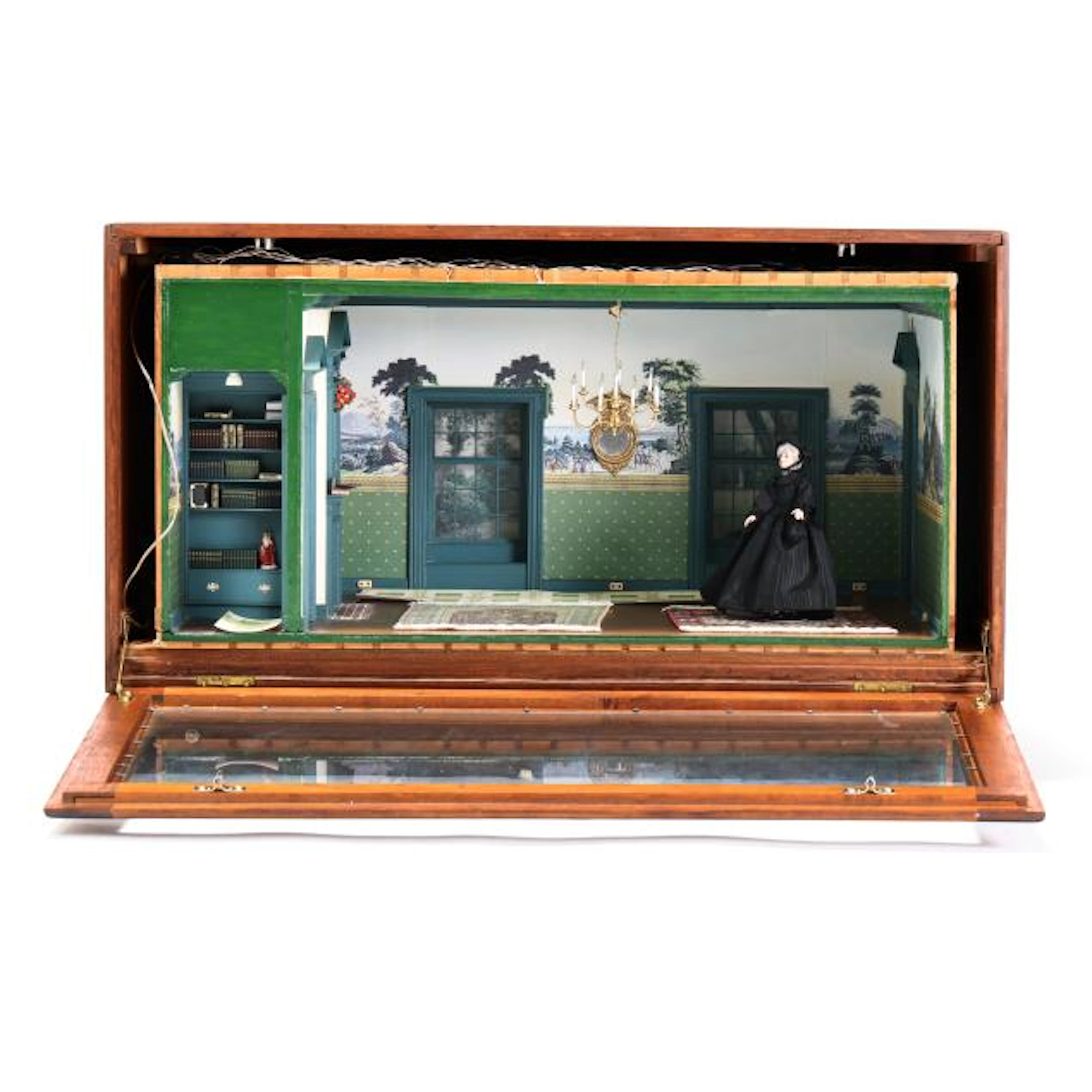 Miniature Diorama Box of a Lighted Federal Bedroom