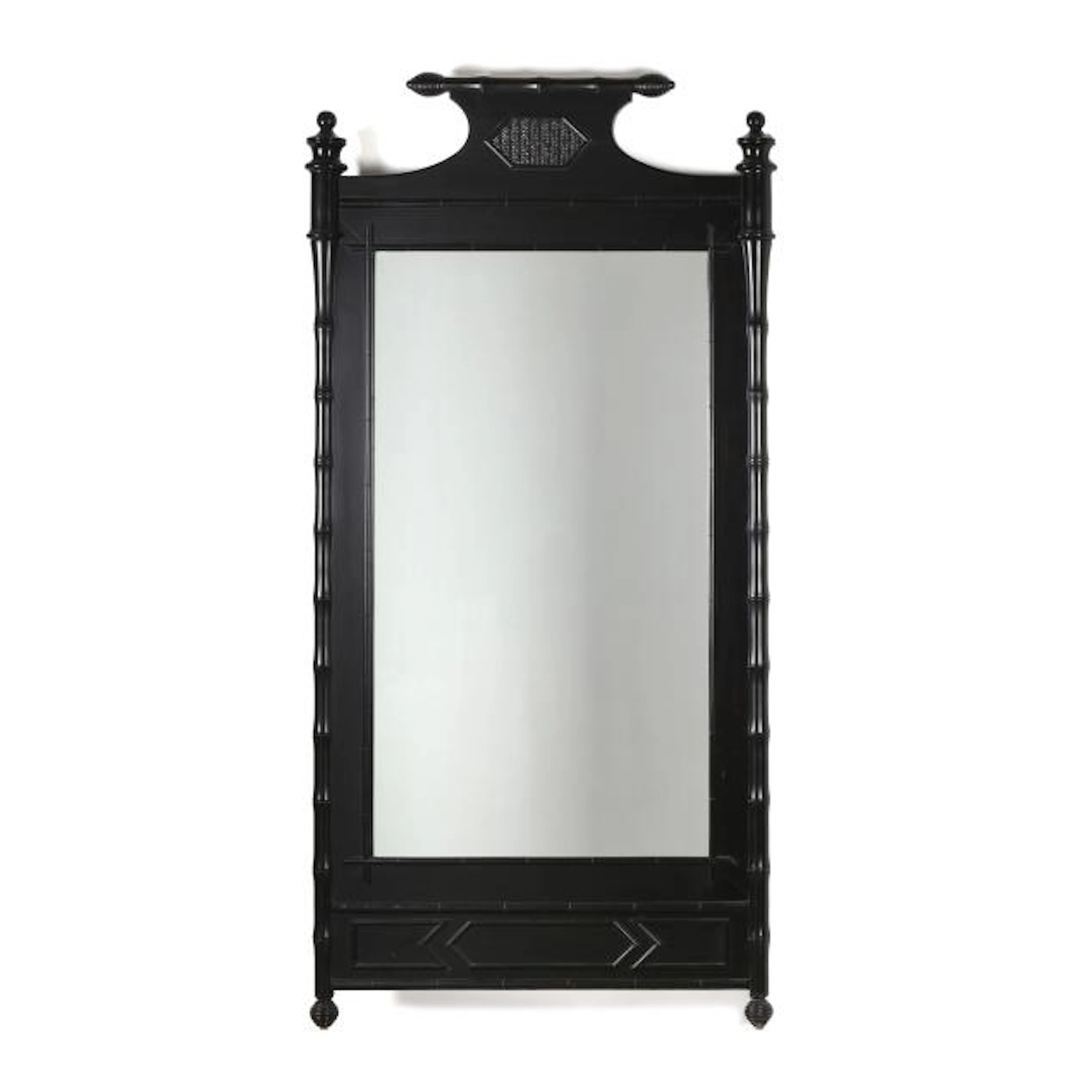 7 Ft. Black Chinoiserie Faux Bamboo Floor Mirror