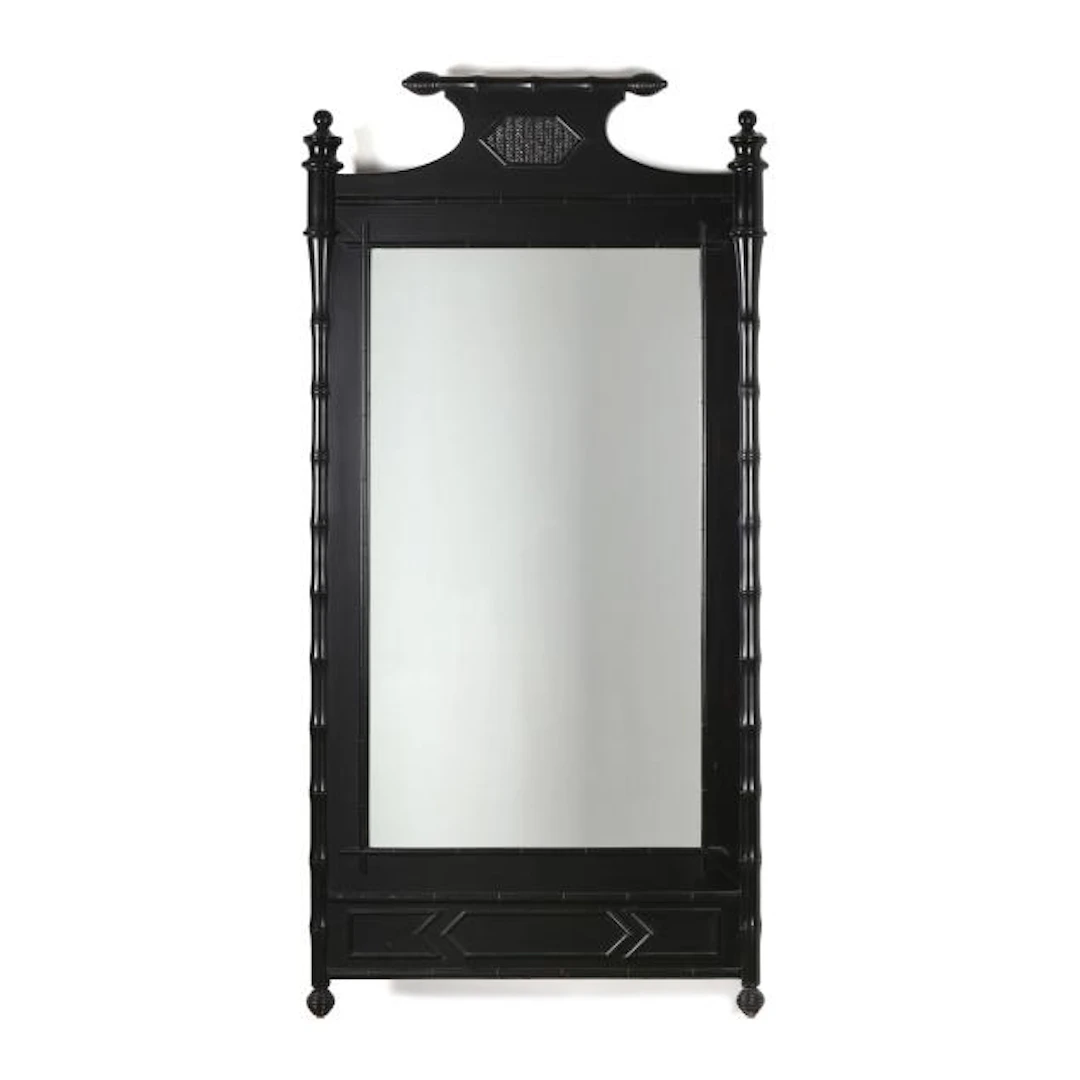 7 Ft. Black Chinoiserie Faux Bamboo Floor Mirror