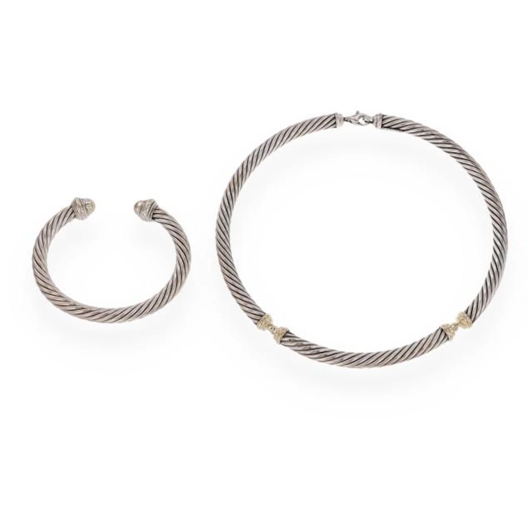 Silver and Gold Cable Twist Necklace and Bracelet, David Yurman