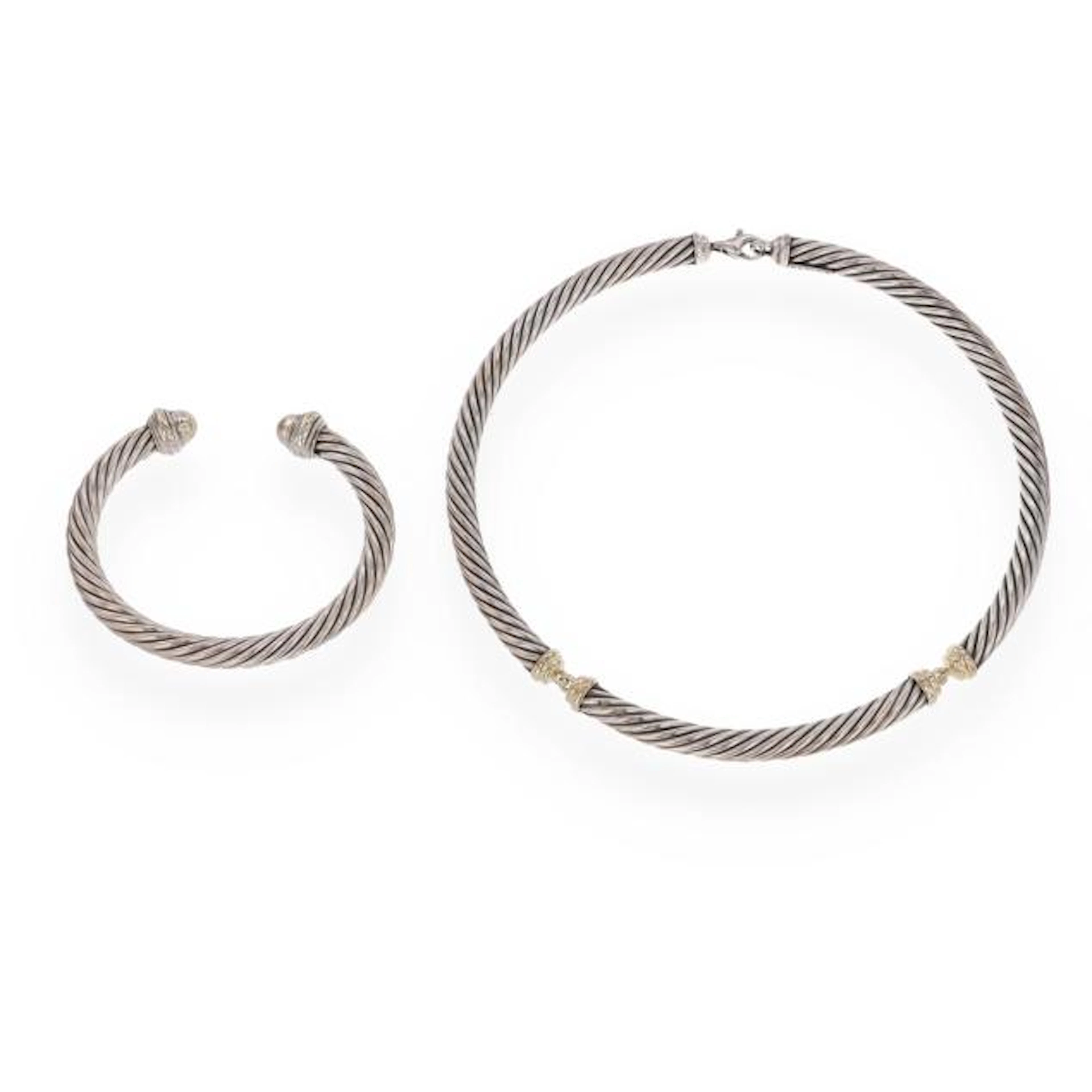Silver and Gold Cable Twist Necklace and Bracelet, David Yurman