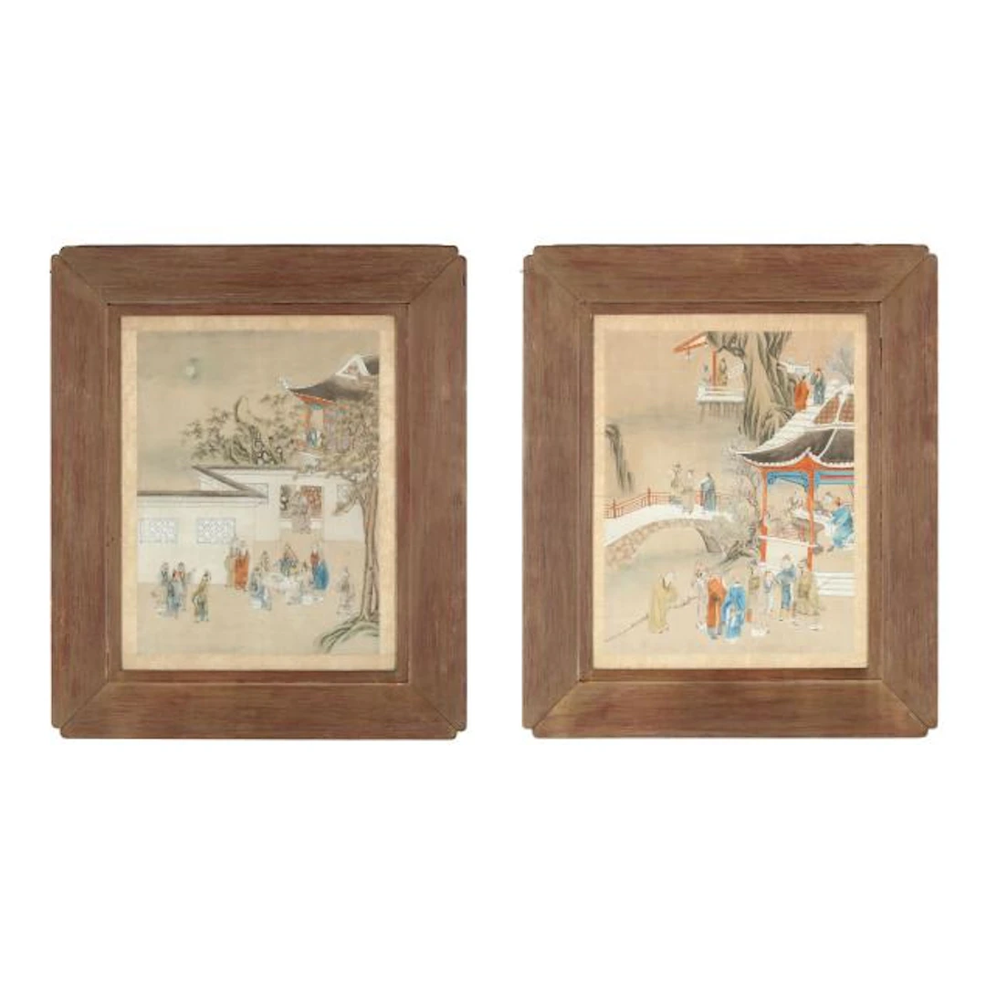 A Pair of Chinese Paintings of Scholars at Leisure