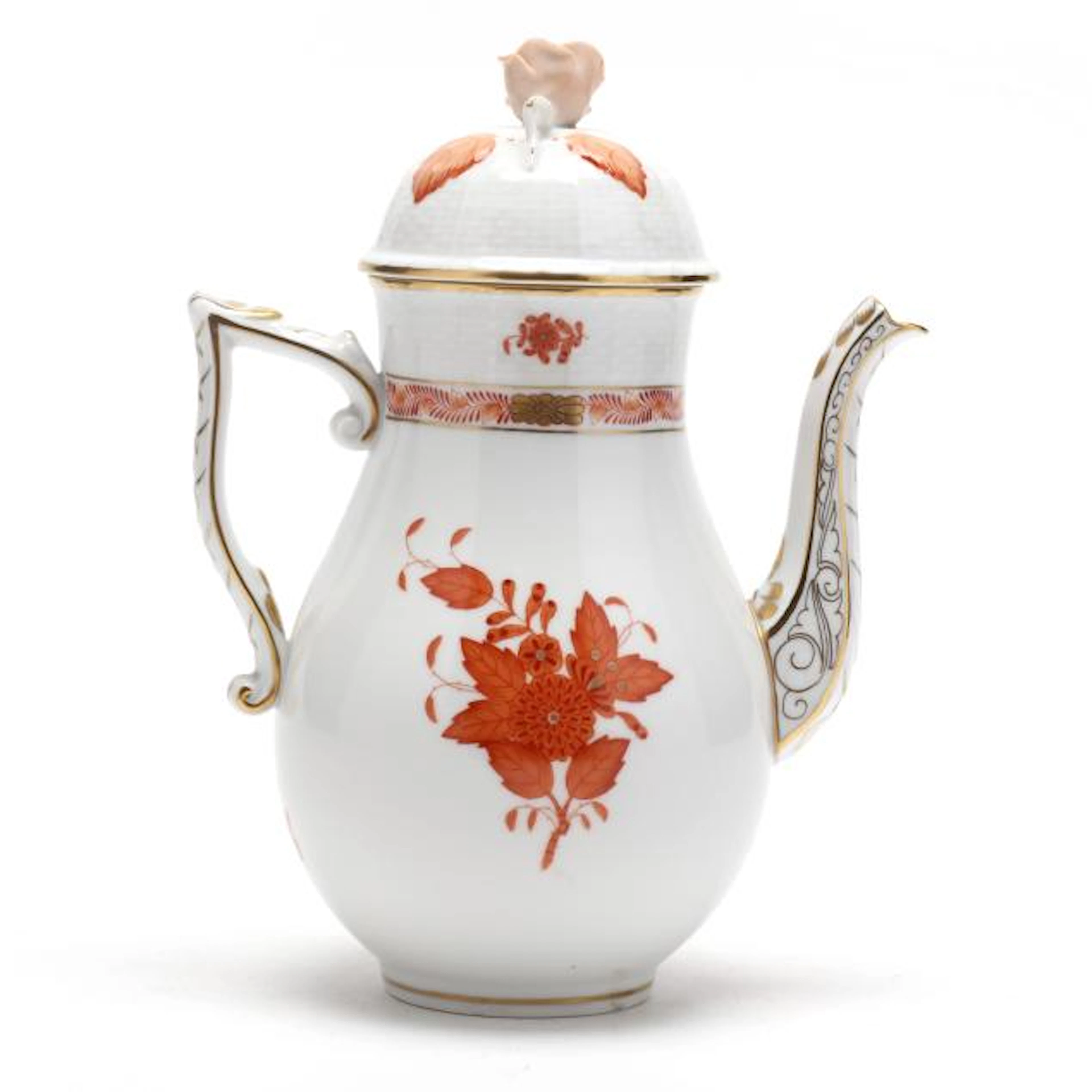 Herend Chinese Bouquet Rust Lidded Coffee Pot