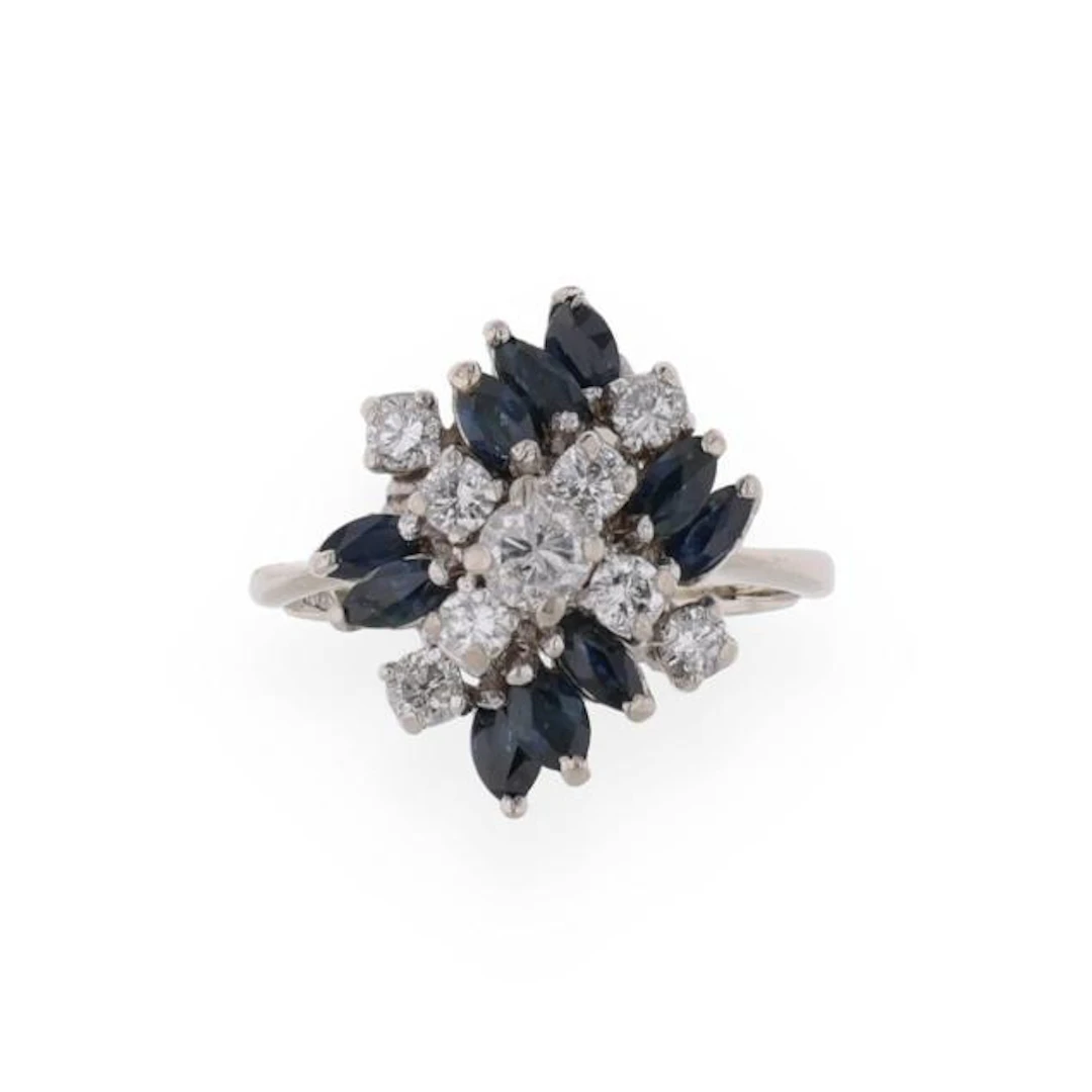 White Gold, Diamond, and Sapphire Ring