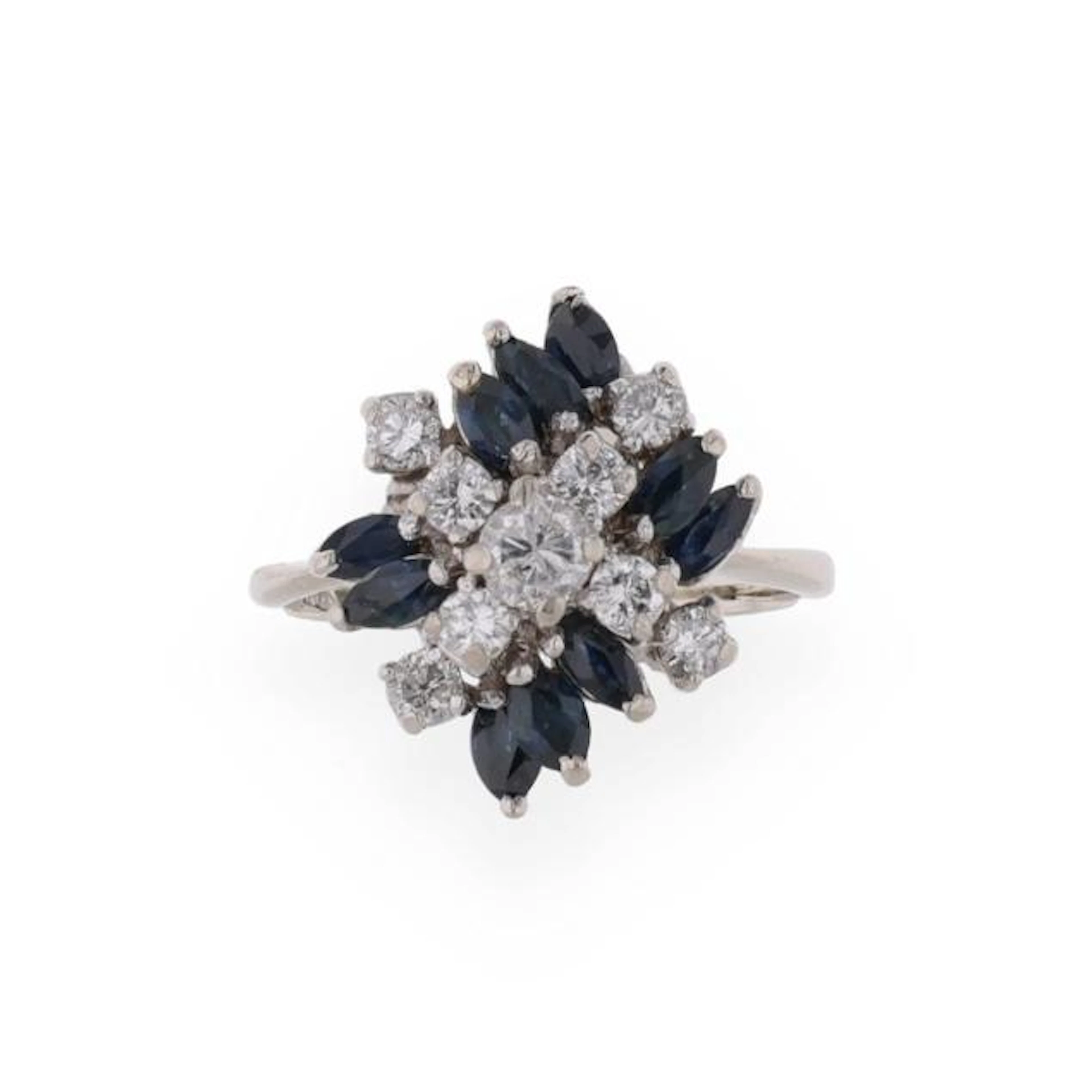 White Gold, Diamond, and Sapphire Ring