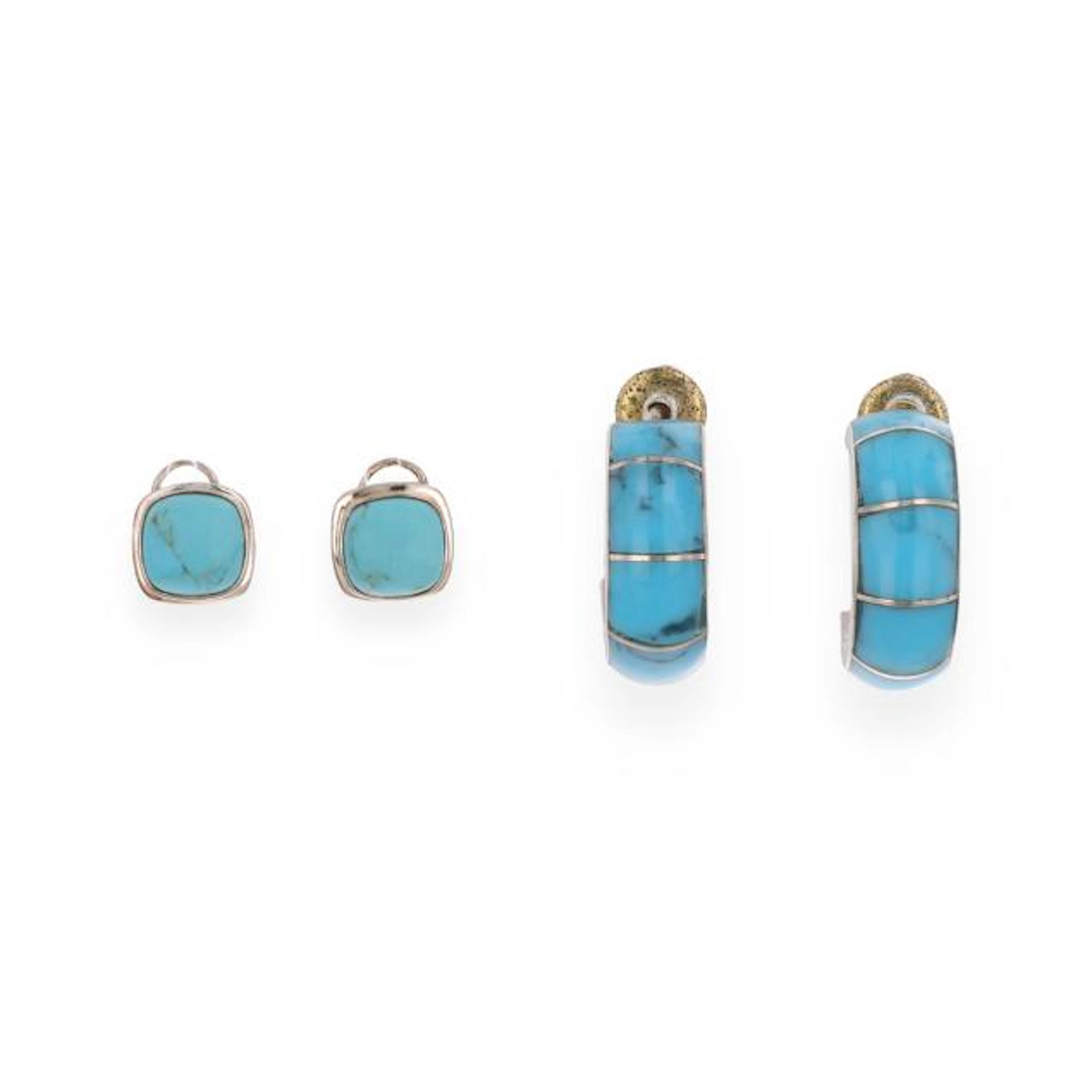 Two Pairs of Silver and Turquoise Earrings