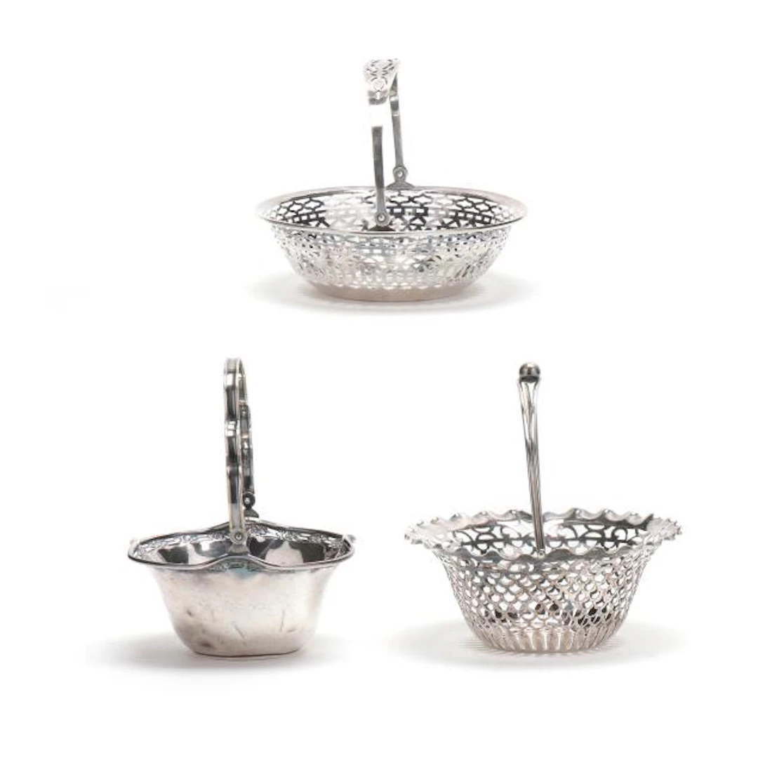 Three English and American Sterling Silver Bon Bon Baskets