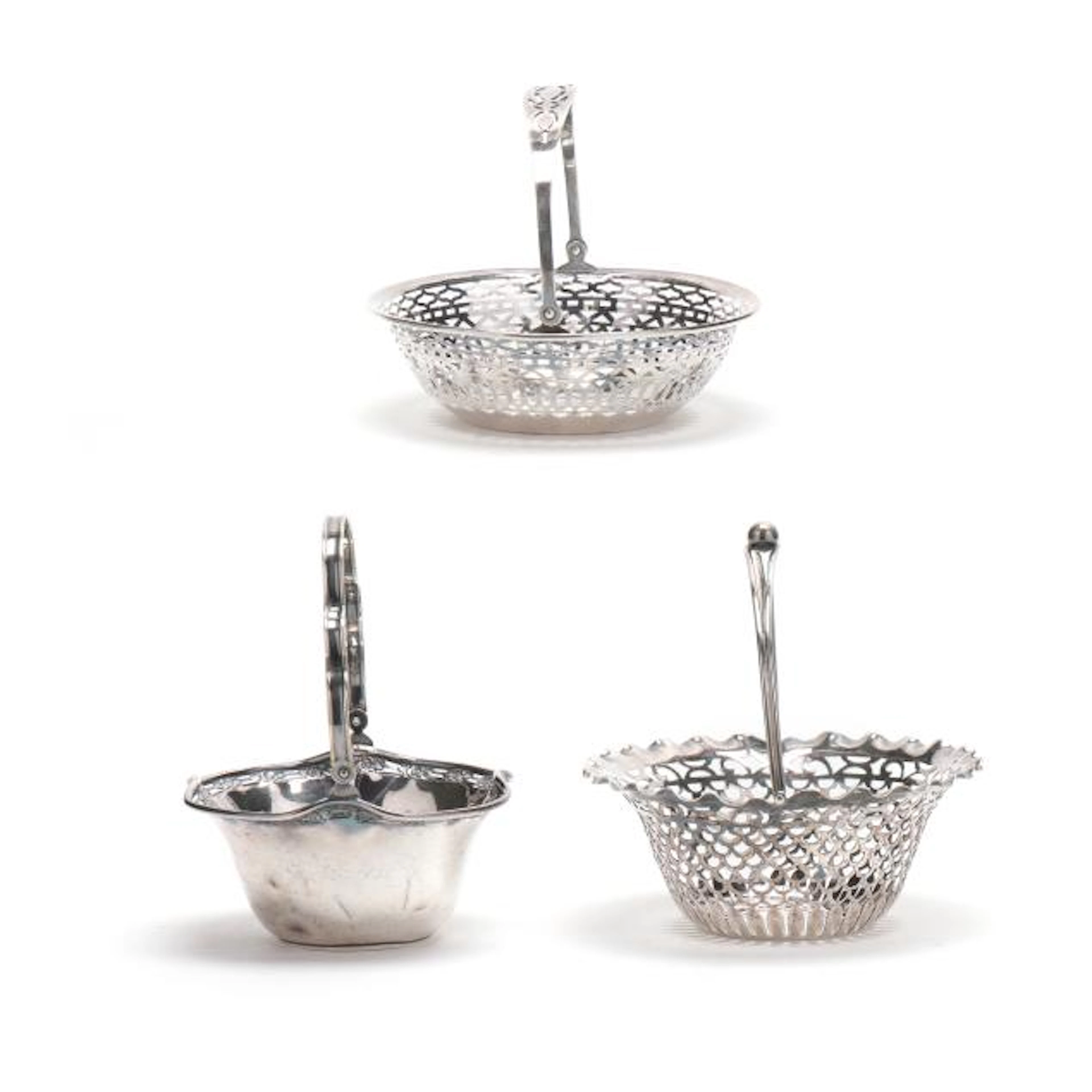 Three English and American Sterling Silver Bon Bon Baskets