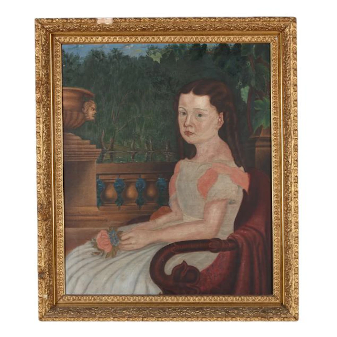 American School (Late 19th Century), Portrait of a Seated Girl on a Terrace
