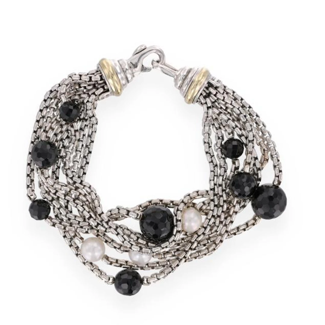 Silver, Gold, Black Onyx, and Pearl Multi-Strand Bracelet, David Yurman