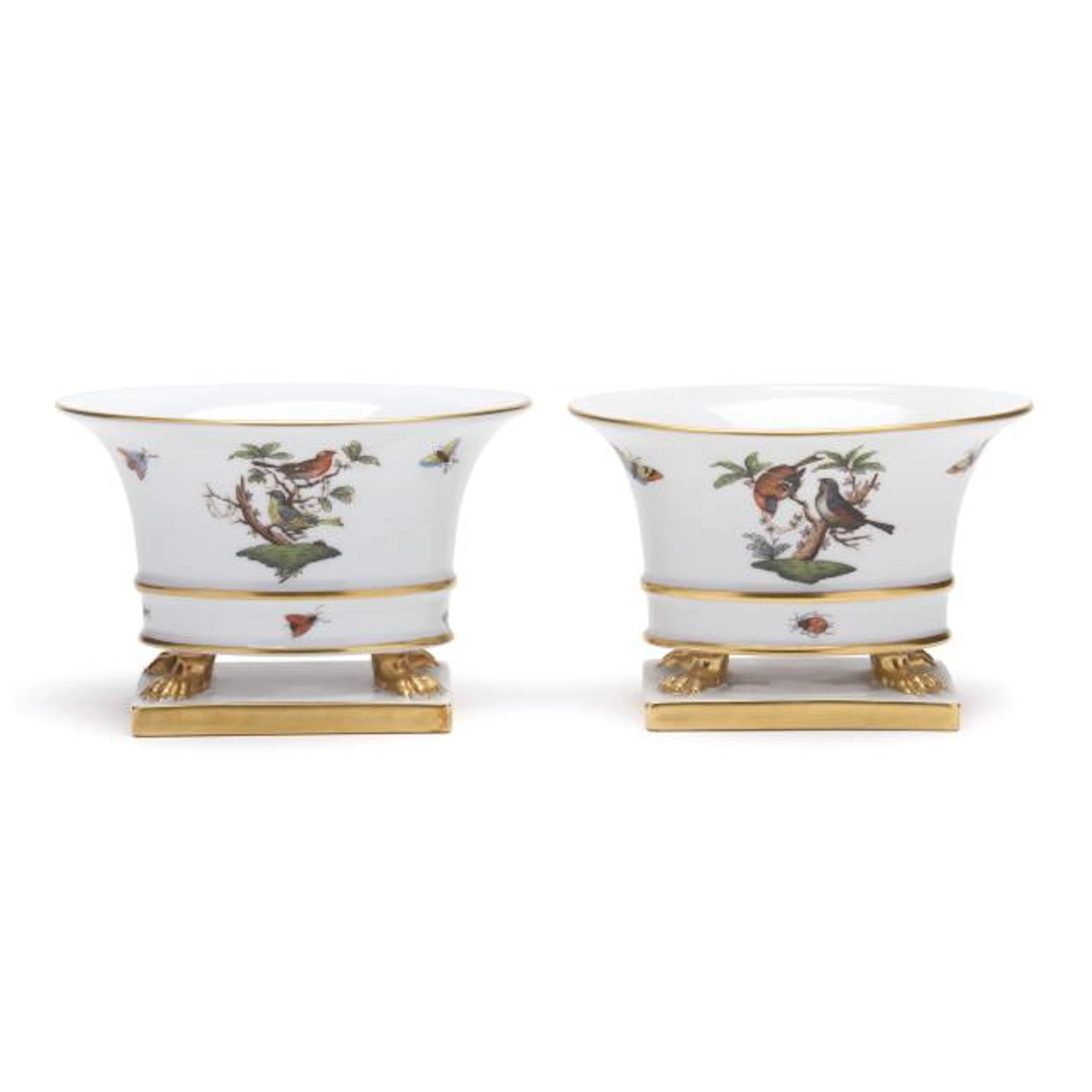 Pair of Herend Rothschild Bird Oval Footed Urns