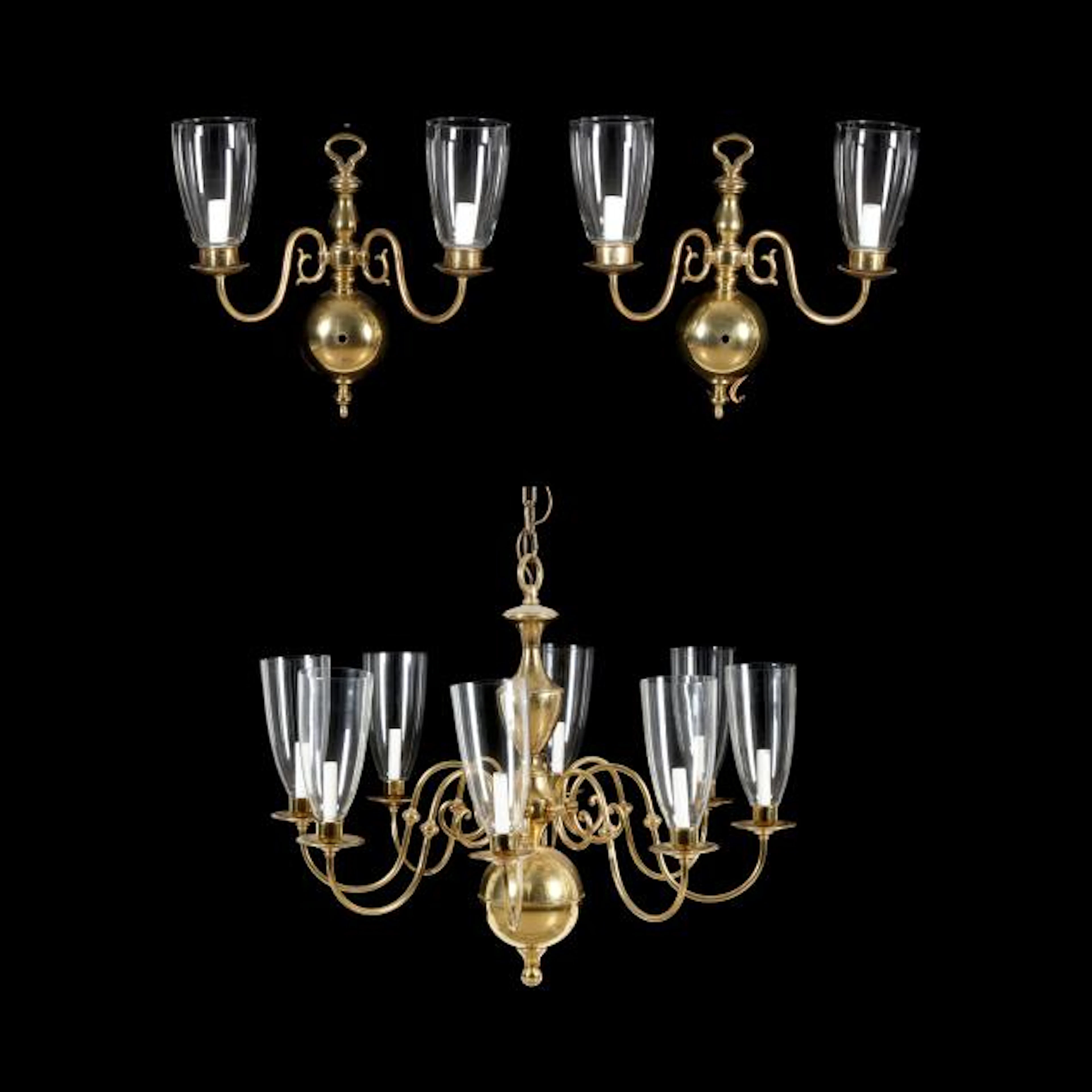 Colonial Style Brass Chandelier and Sconces