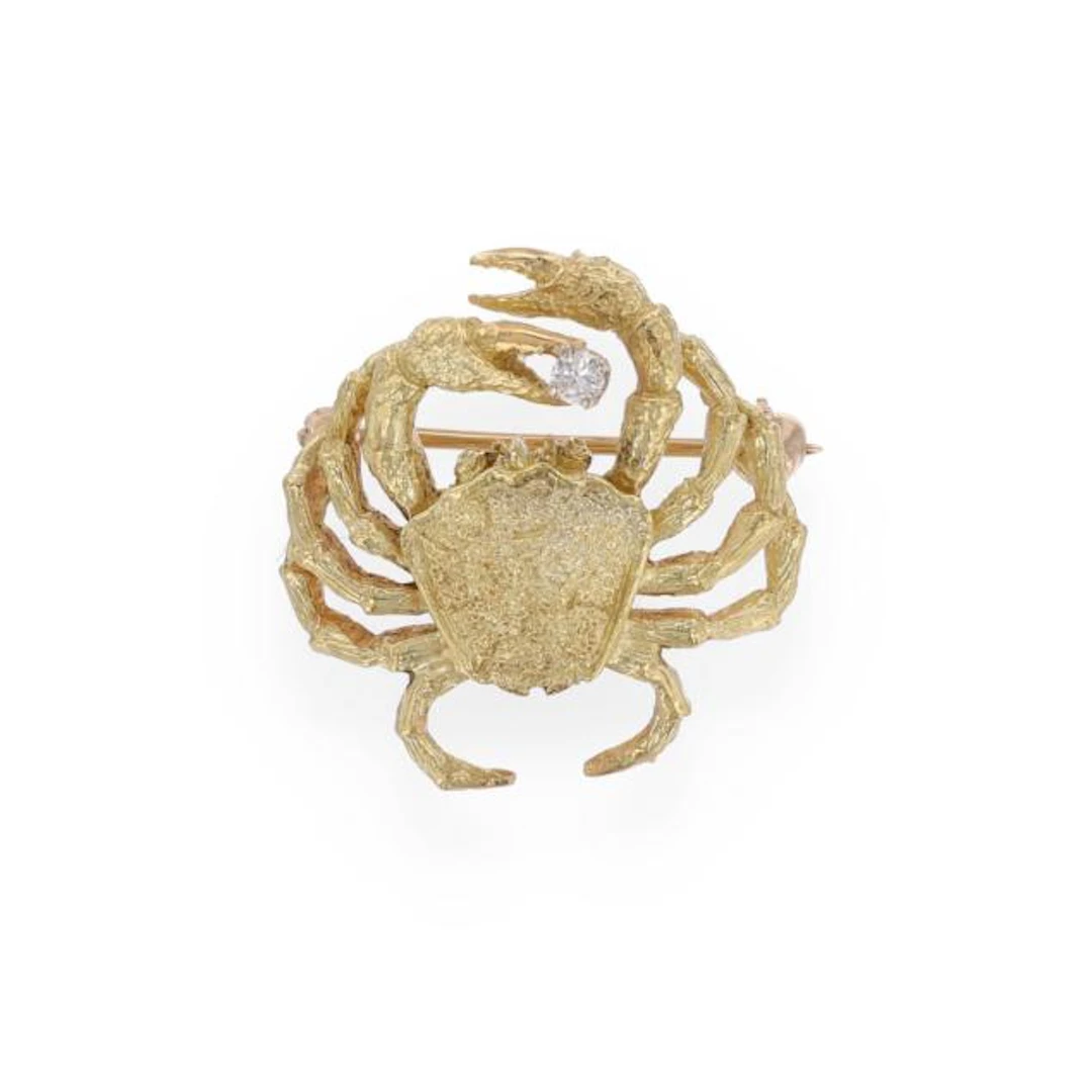 Gold and Diamond Crab Motif Brooch
