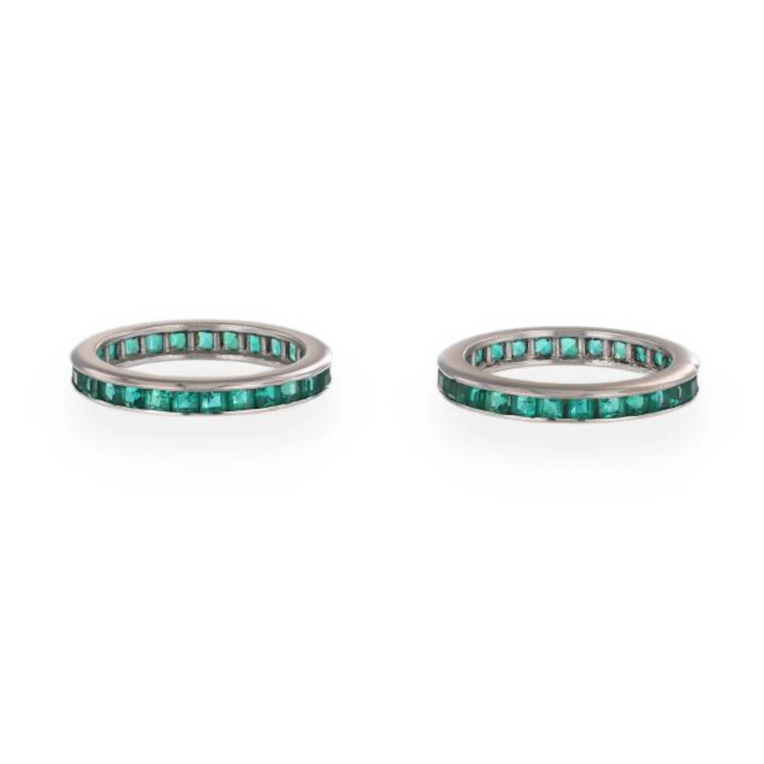 Pair of White Gold and Synthetic Emerald Eternity Bands