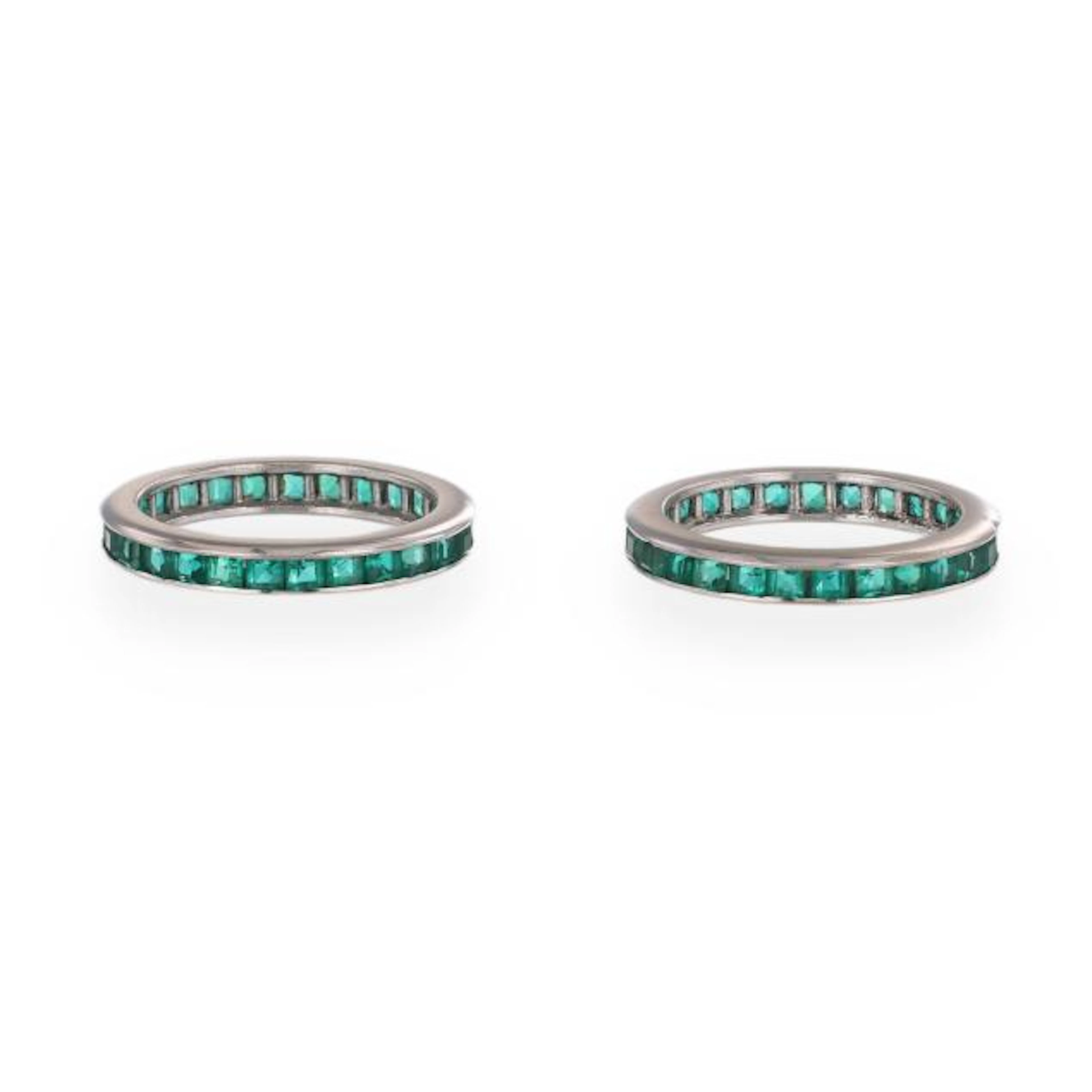 Pair of White Gold and Synthetic Emerald Eternity Bands