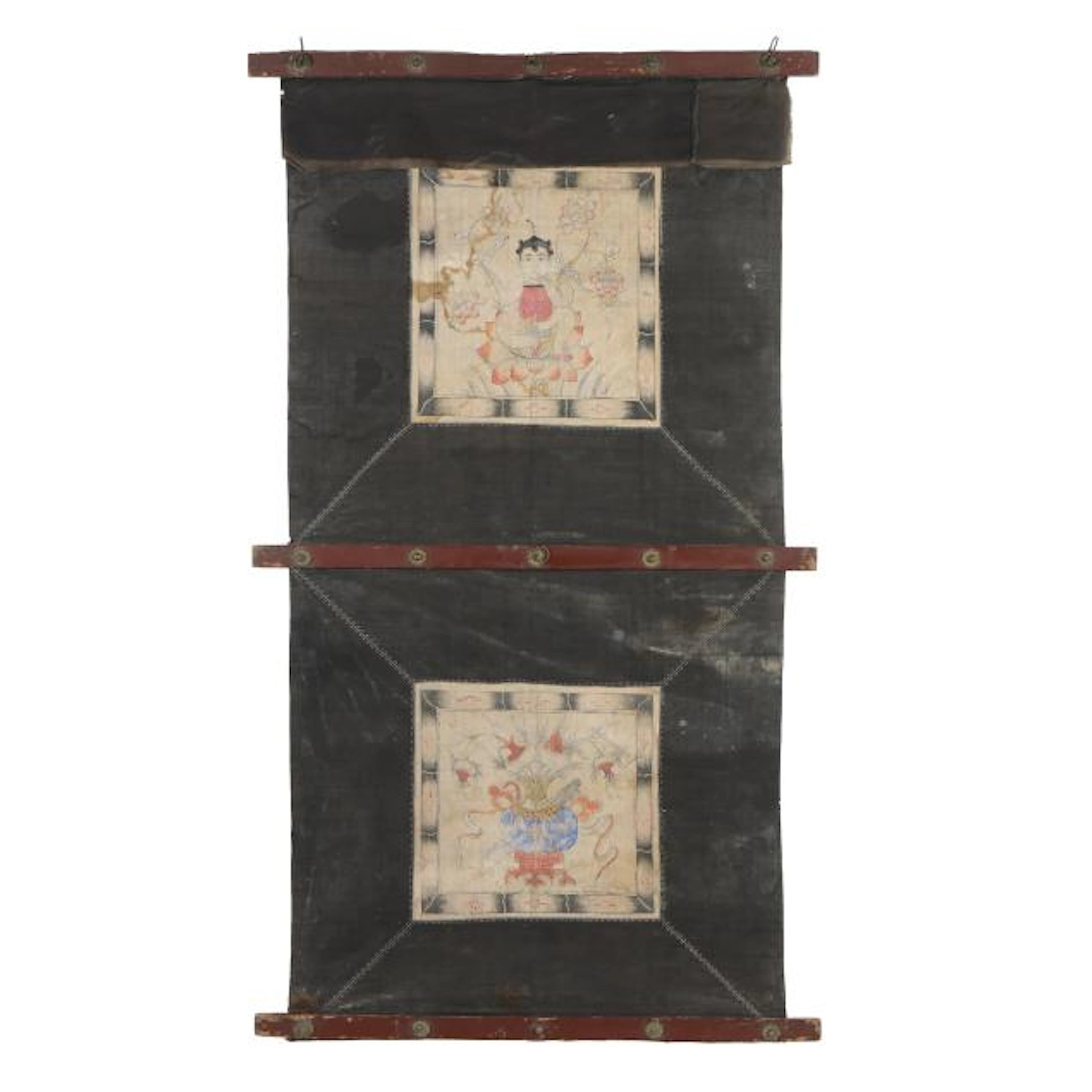 A Vintage Chinese Hand-Painted Theater or Door Curtain