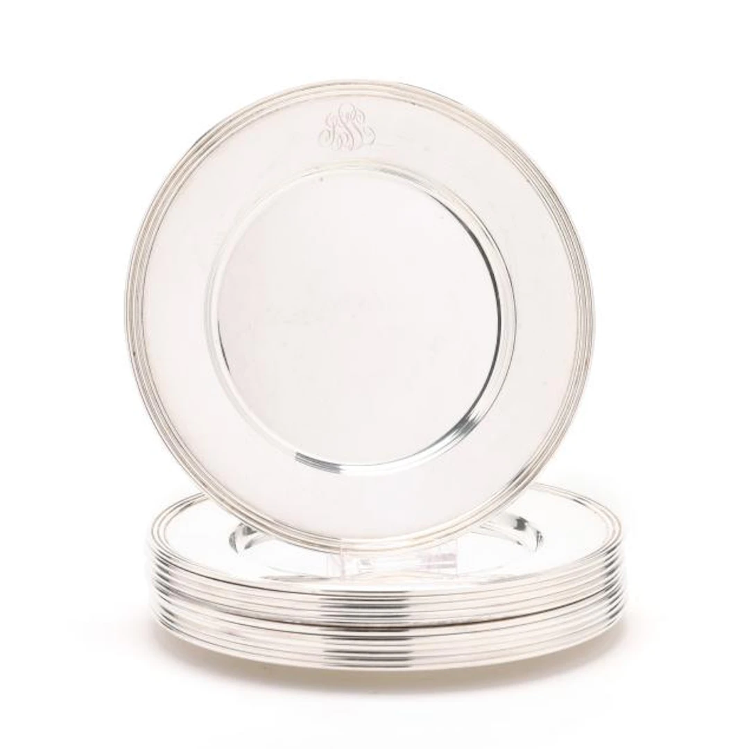 Set of Twelve Sterling Silver Bread Plates