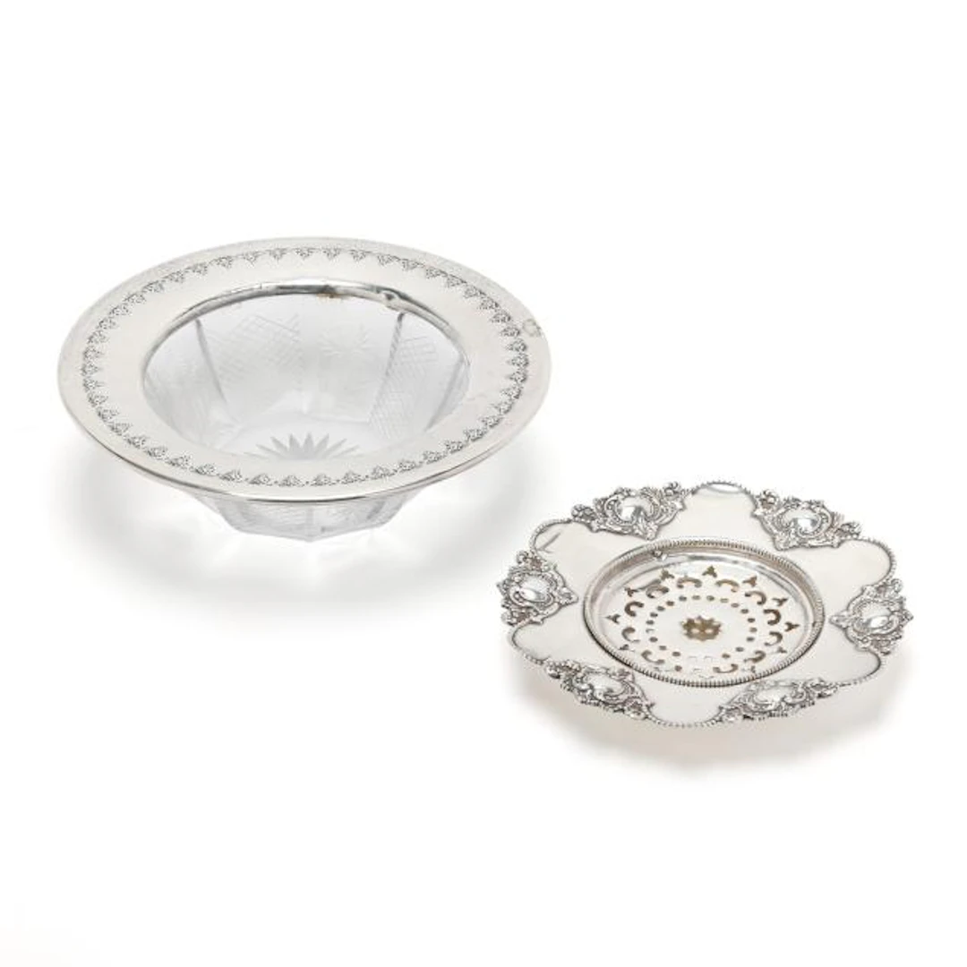 American Sterling Silver Butter Dish and Mounted Crystal Bowl