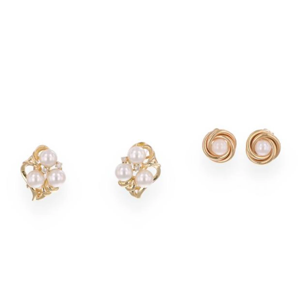 Two Pairs of Gold and Pearl Earrings