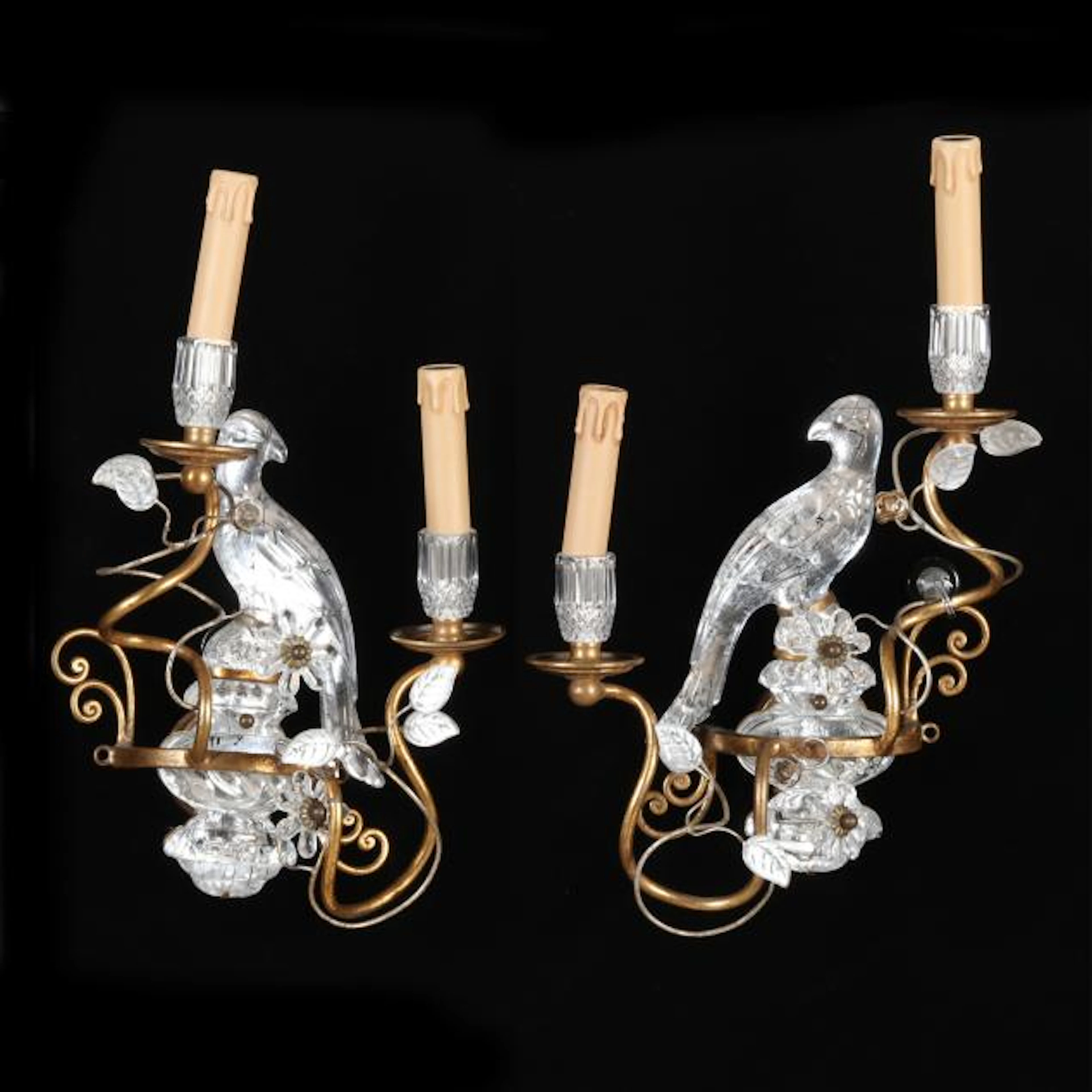 Manner of Maison Bagues, Pair of Crystal and Gilt Metal Sconces