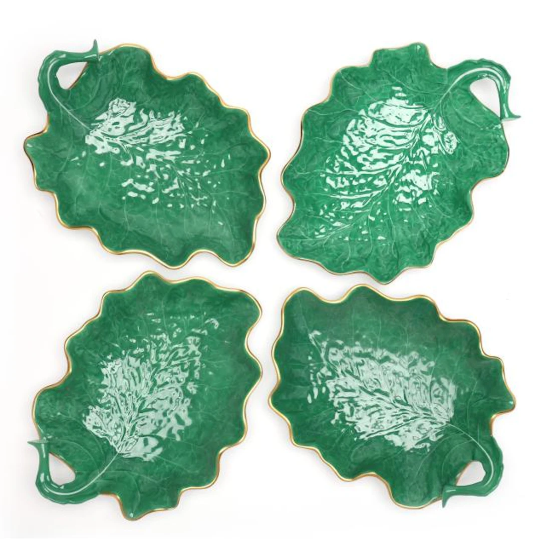 Four Herend Green Leaf Dishes
