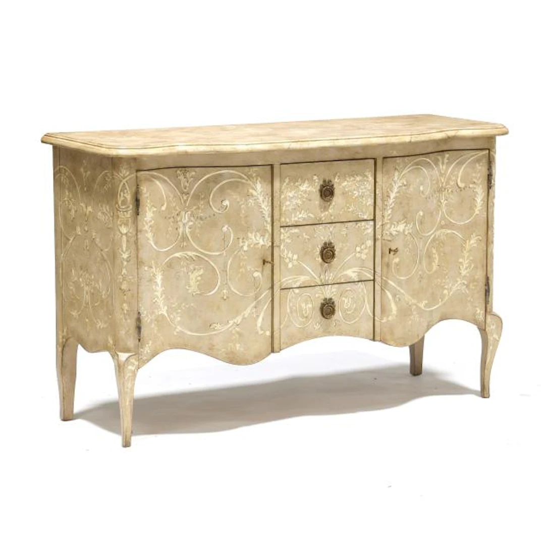 Italianate Paint Decorated Serpentine Front Credenza