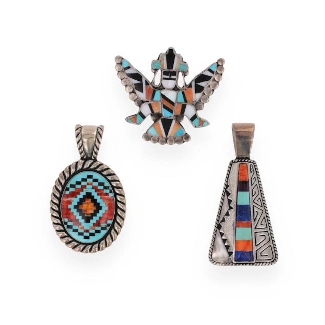 Three Southwestern Silver and Inlaid Jewelry Items