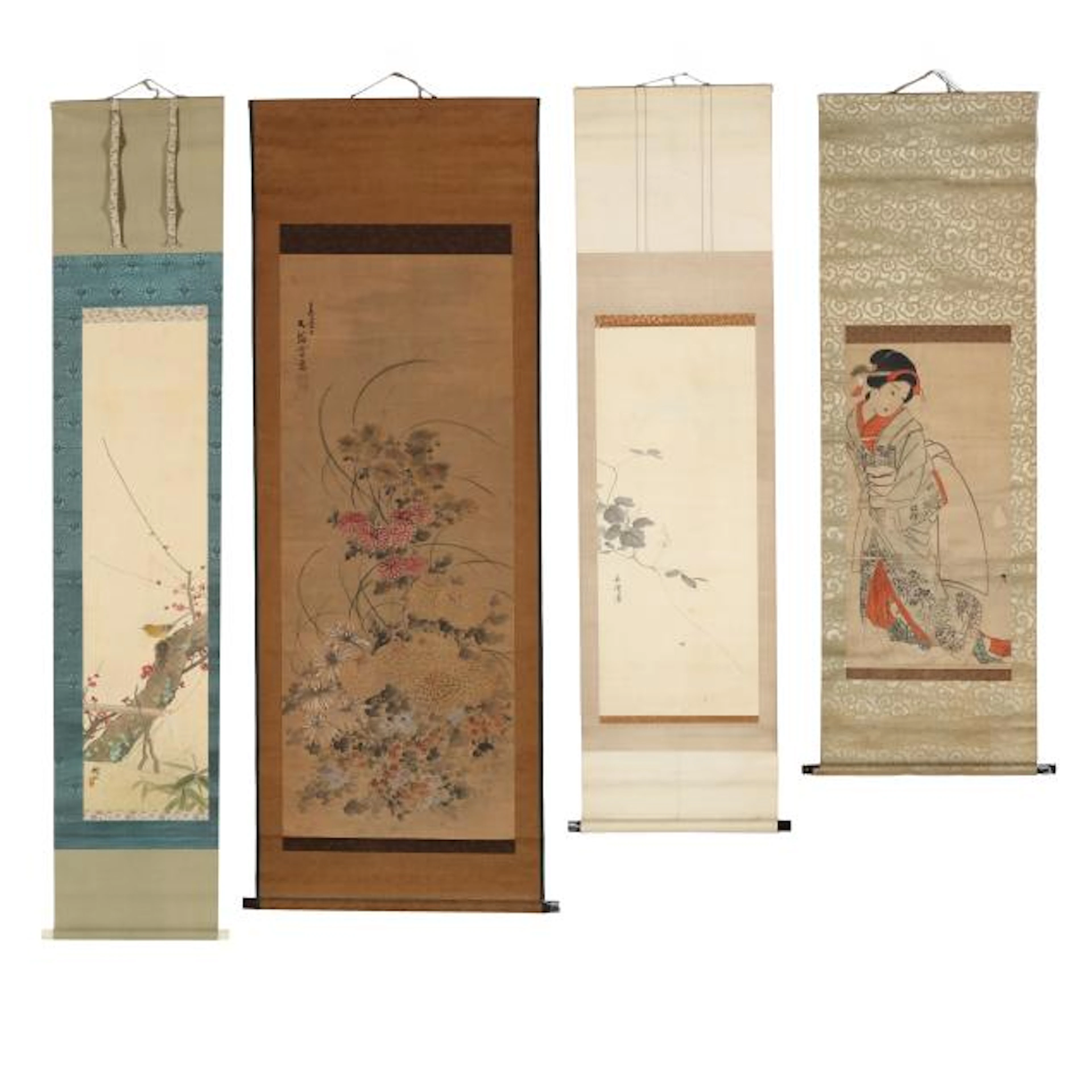 Four Japanese Paintings of Bijinga and Nature