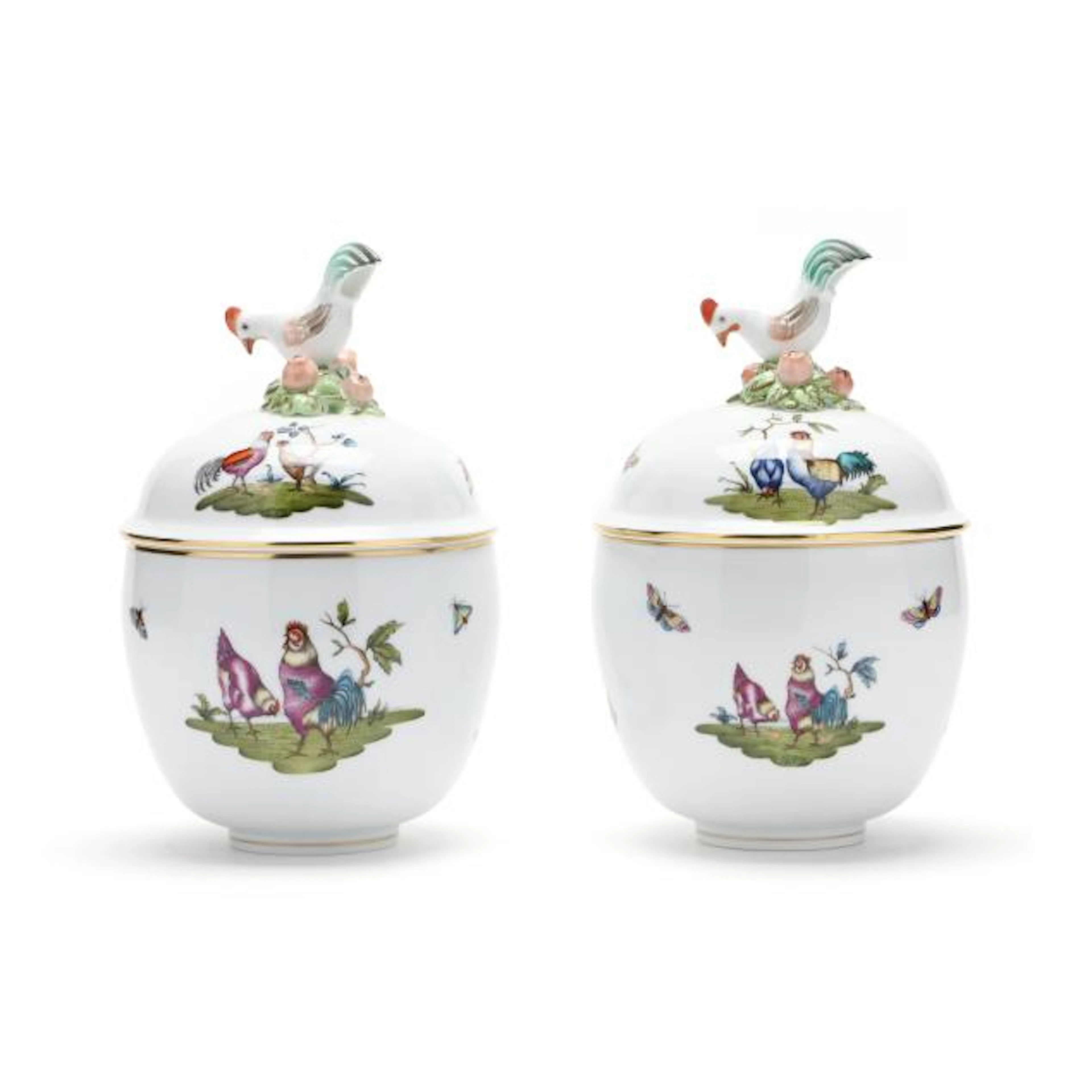A Pair of Herend Chanticleer Lidded Pots