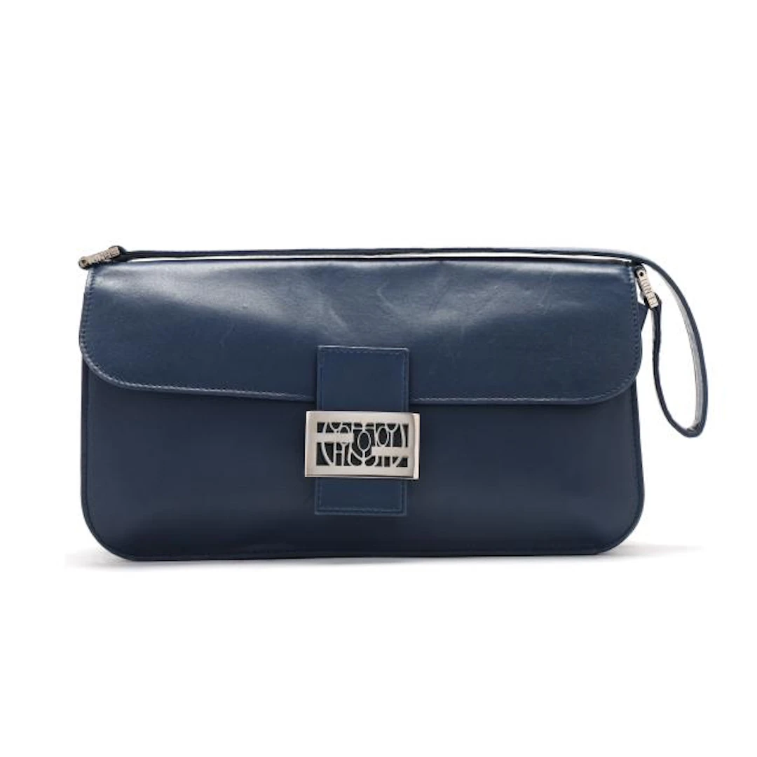 Vintage Navy Leather Accordion Shoulder Bag, Fendi
