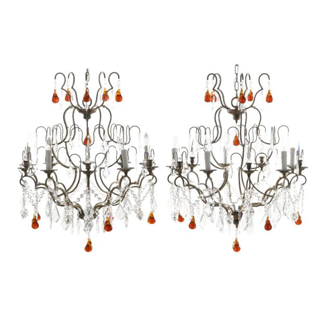 A Pair of Venetian Baroque Style Drop Prism Chandeliers
