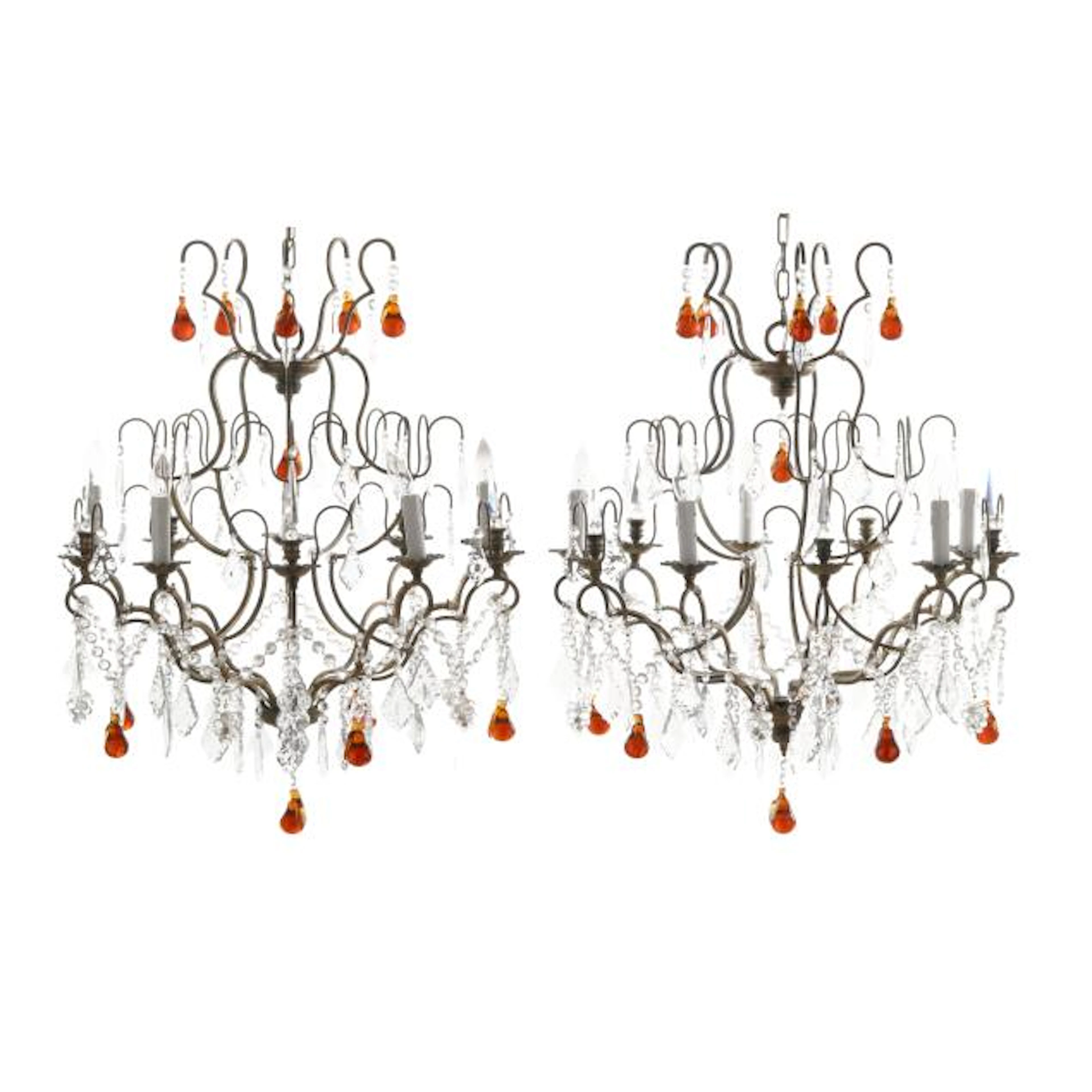 A Pair of Venetian Baroque Style Drop Prism Chandeliers