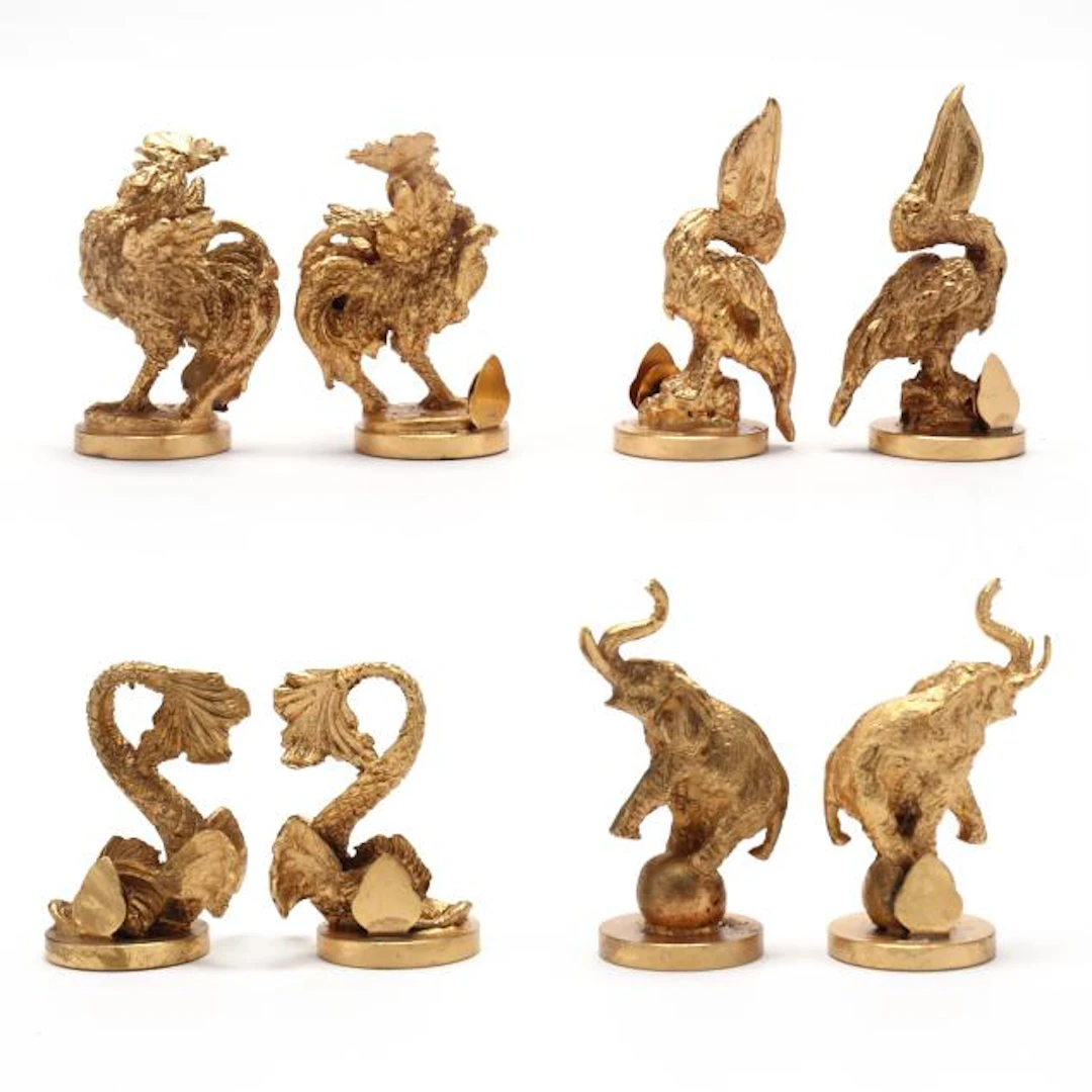 Set of Eight Vintage Italian Gilt Metal Animal Placecard Holders