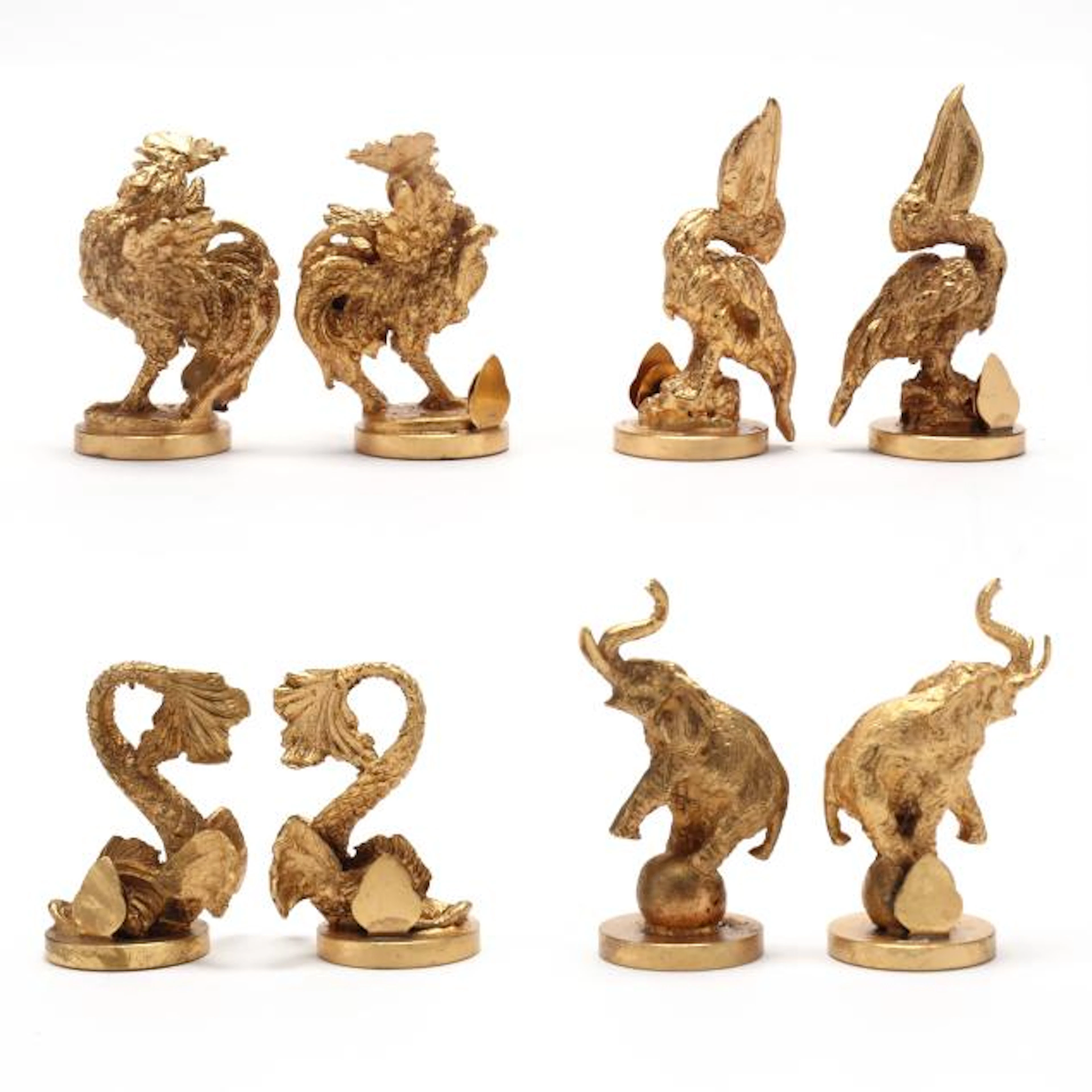 Set of Eight Vintage Italian Gilt Metal Animal Placecard Holders